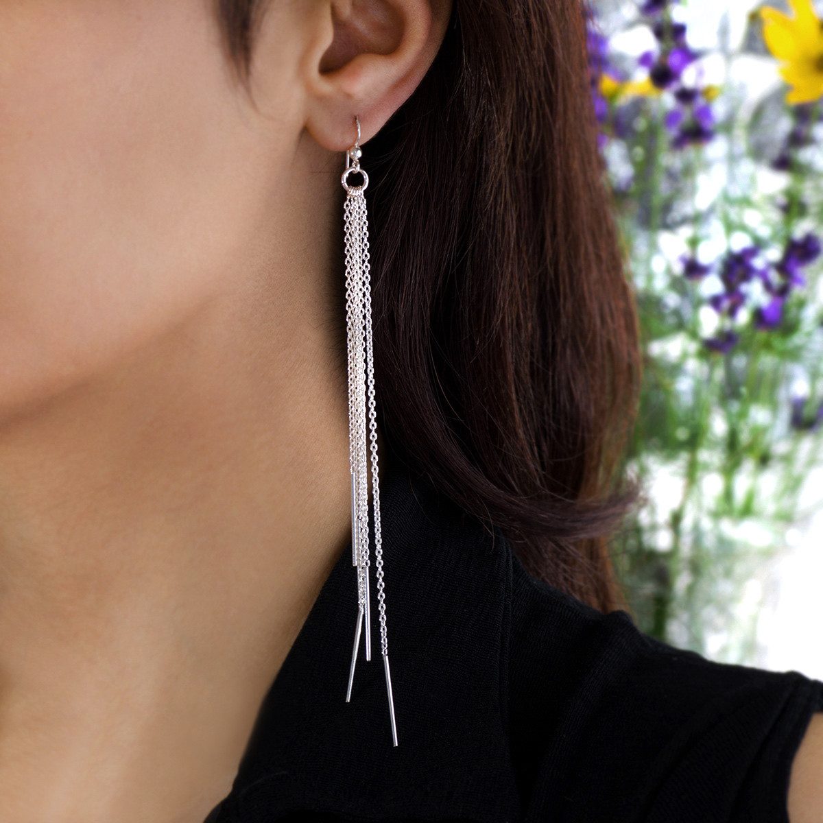 Materia Paar Ohrhänger Damen Silber Pendel Stäbchen 140mm SO-47, Aus 925 Sterling Silber, rhodiniert – Bild 2 von 3