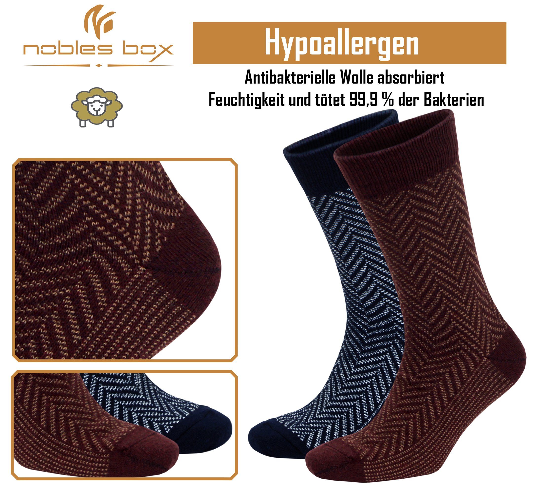 NoblesBox Norwegersocken Herren Wollsocken (Beutel, 2-Paar, 40-44 EU Größe) Herren Warme Socken, Herren Arbeitssocken