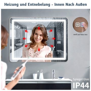 Fine Life Pro Badspiegel mit Beleuchtung Anti-Beschlag 80x60cm Badezimmerspiegel (Set), IP44,Antibeschlag-Badspiegel mit LED-Beleuchtung