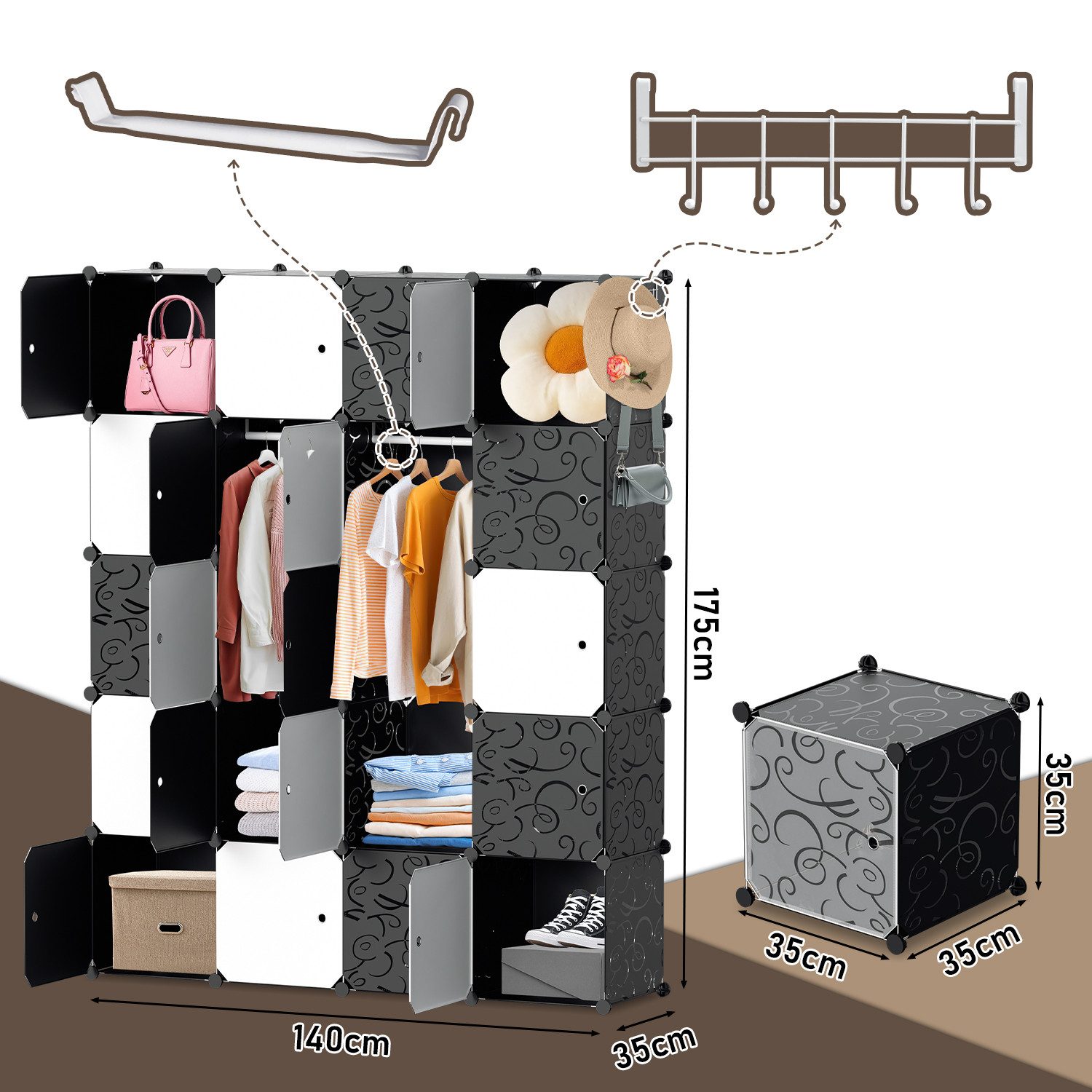 Clanmacy Kleiderschrank Kleiderschrank DIY Kombischrank, 20 Würfel Garderobe – Bild 2 von 5