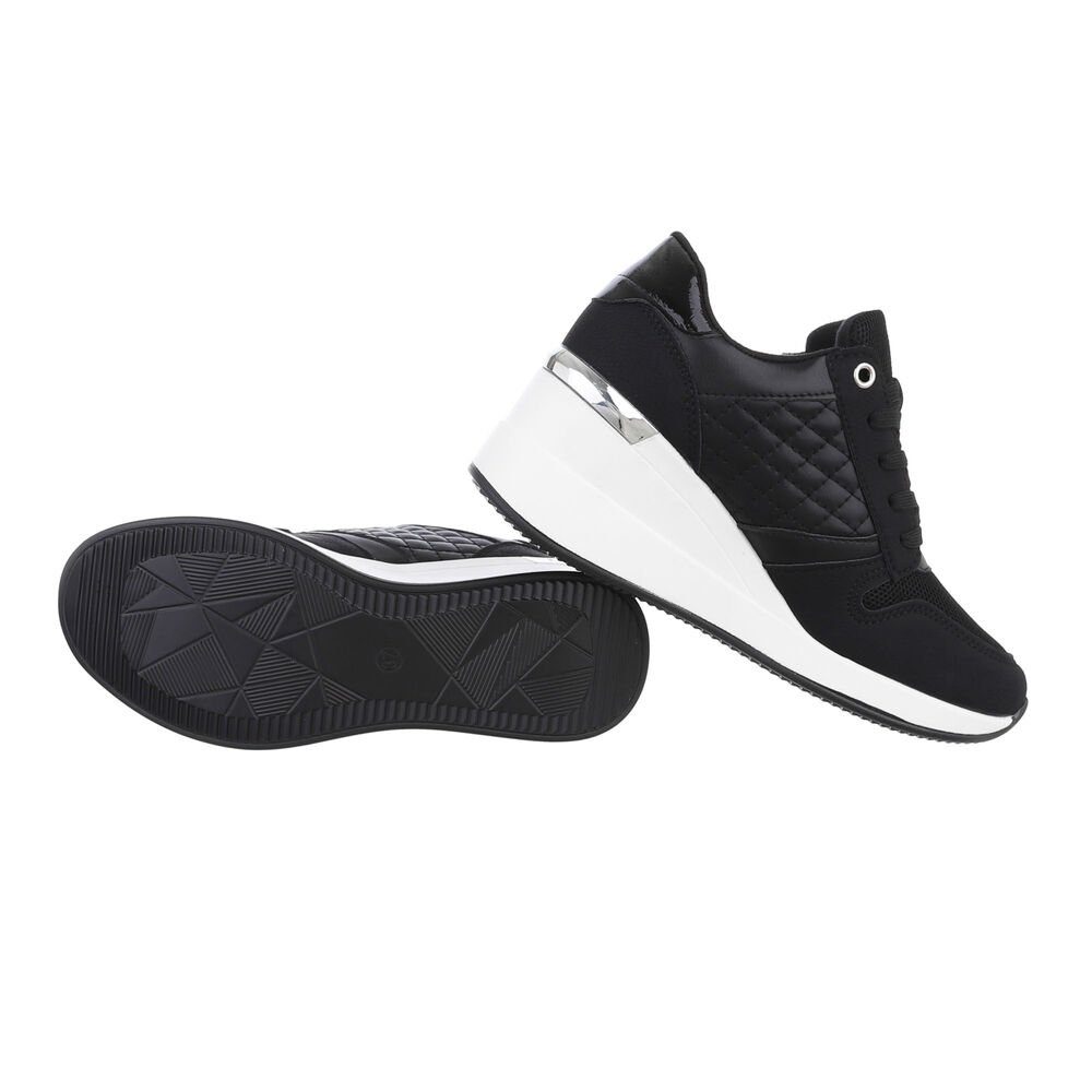 Ital-Design Damen Low-Top Freizeit Sneaker Keilabsatz/Wedge Sneakers Low in Schwarz