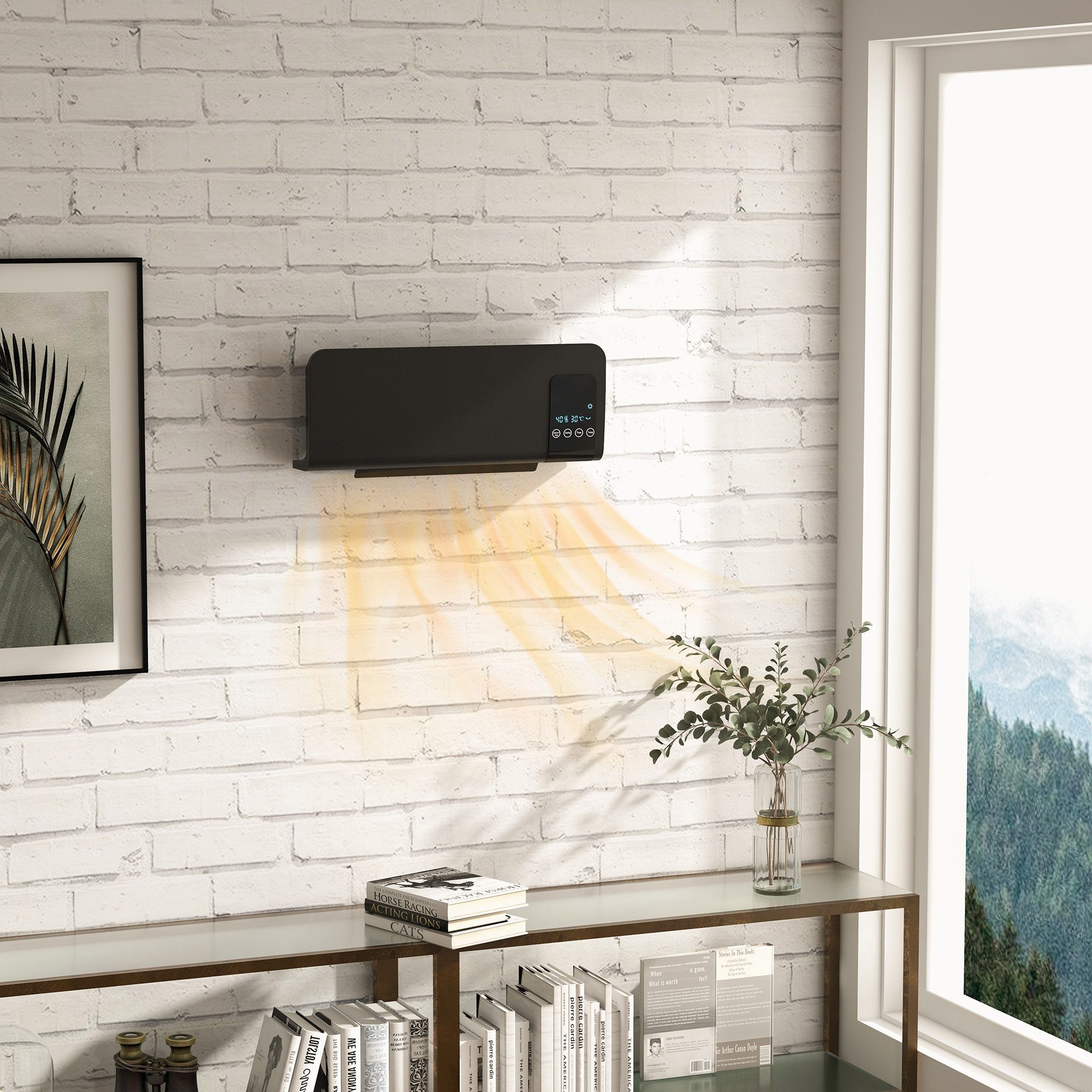 HOMCOM Heizlüfter Keramik-Wandheizung mit Fernbedienung, 2000 W, für Wohnzimmer, Schlafzimmer, Schwarz