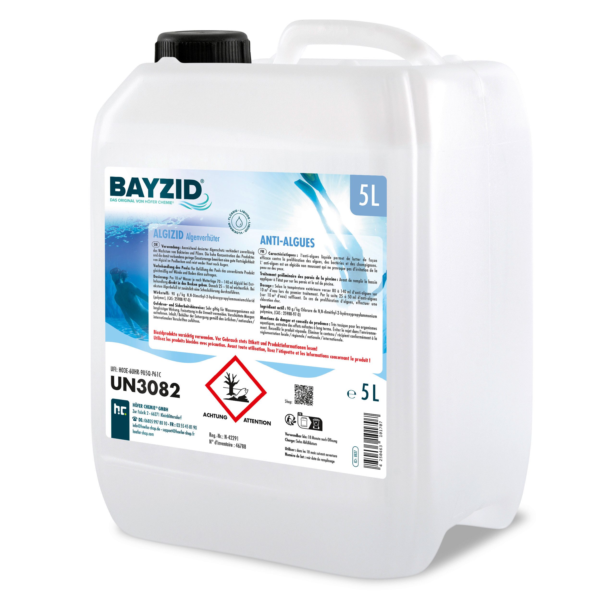 Höfer Chemie GmbH Poolpflege 5 L BAYZID® Algizid Algenverhütung für Pools, Vorbeugend gegen Algenbildung