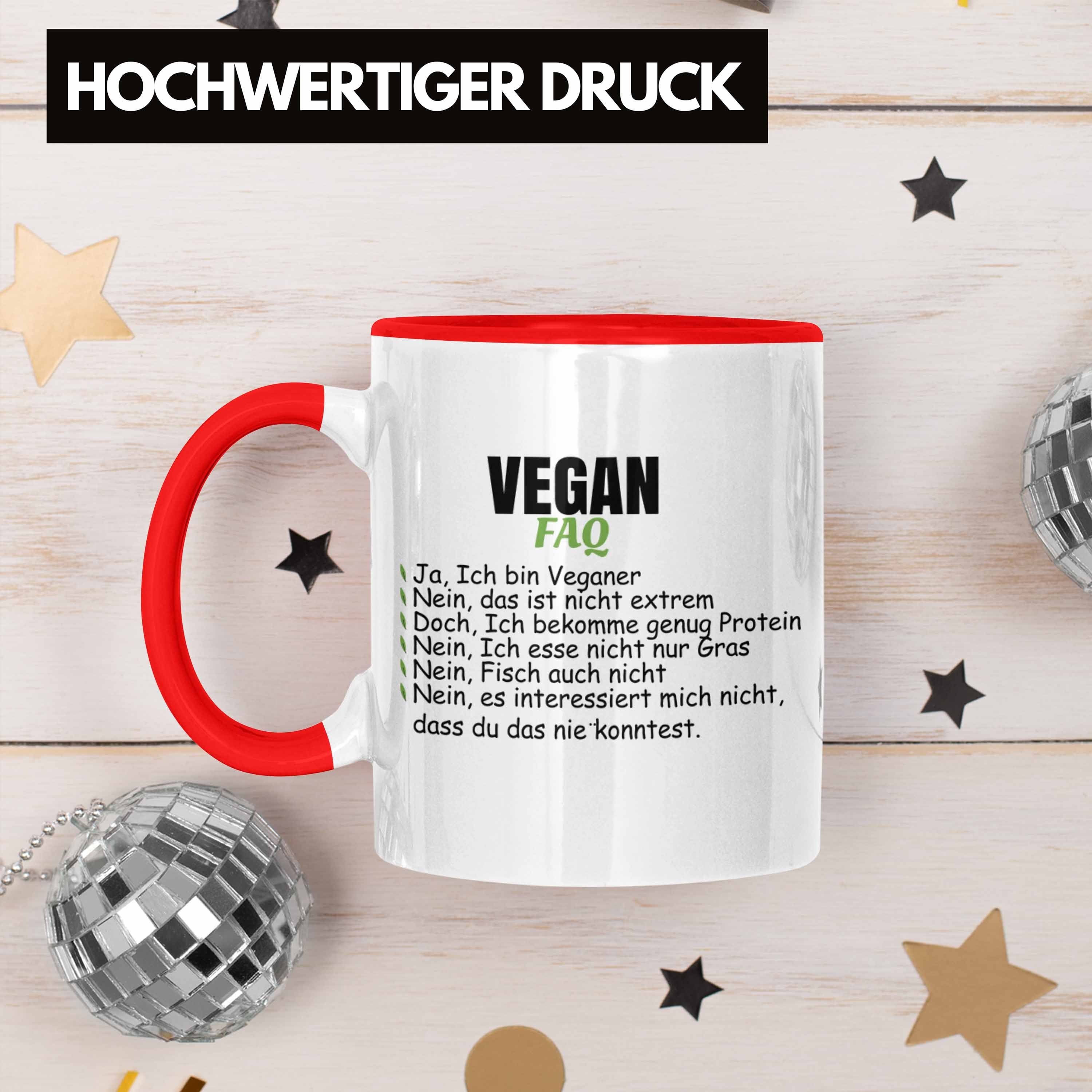 FAQ Vegane Lebensweise Geschenk Vegan Spruch Lustiger Trendation Veganer Geschenkidee Rot Tasse Tasse Trendation Spruch -