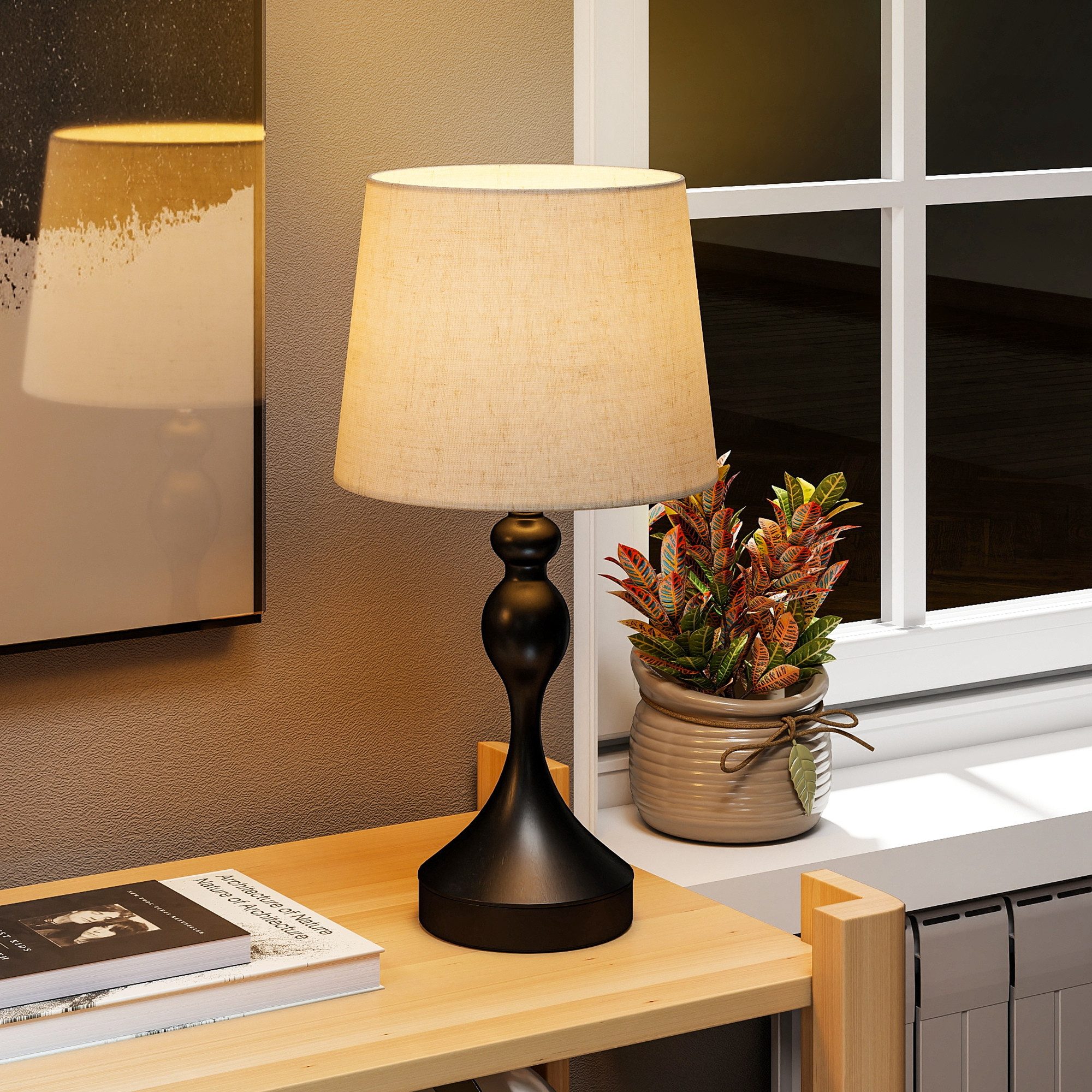 HOMCOM Tischleuchte Tischlampe mit 3 Farbtemperaturen, USB-A- und USB-C-Ladeanschlüssen, Ein-,Ausschalter, LED, Warmweiß, Neutralweiß, Kaltweiß, für Schlafzimmer, Wohnzimmer, Schwarz