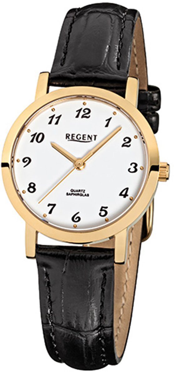 Damen 28mm), Armbanduhr Analog, Lederarmband rund, klein Damen-Armbanduhr Quarzuhr Regent schwarz (ca. Regent