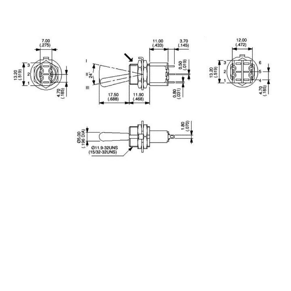 Metallhebel APEM 3 V/AC Hebelschalter mit 250 Schalter A 11.9, Gewindebuchse