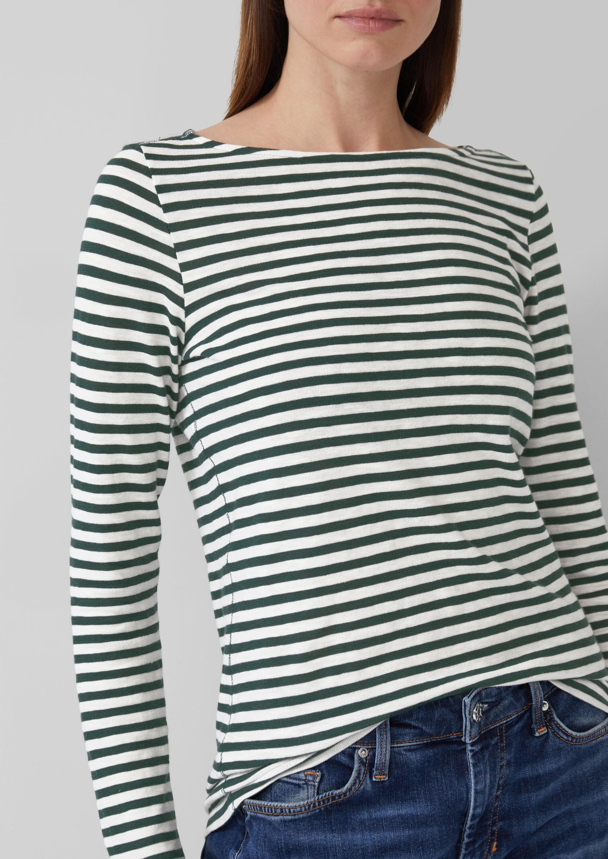 s.Oliver Langarmshirt T-Shirt Gestreiftes Langarmshirt aus Flammgarn mit U-Boot-Ausschnitt