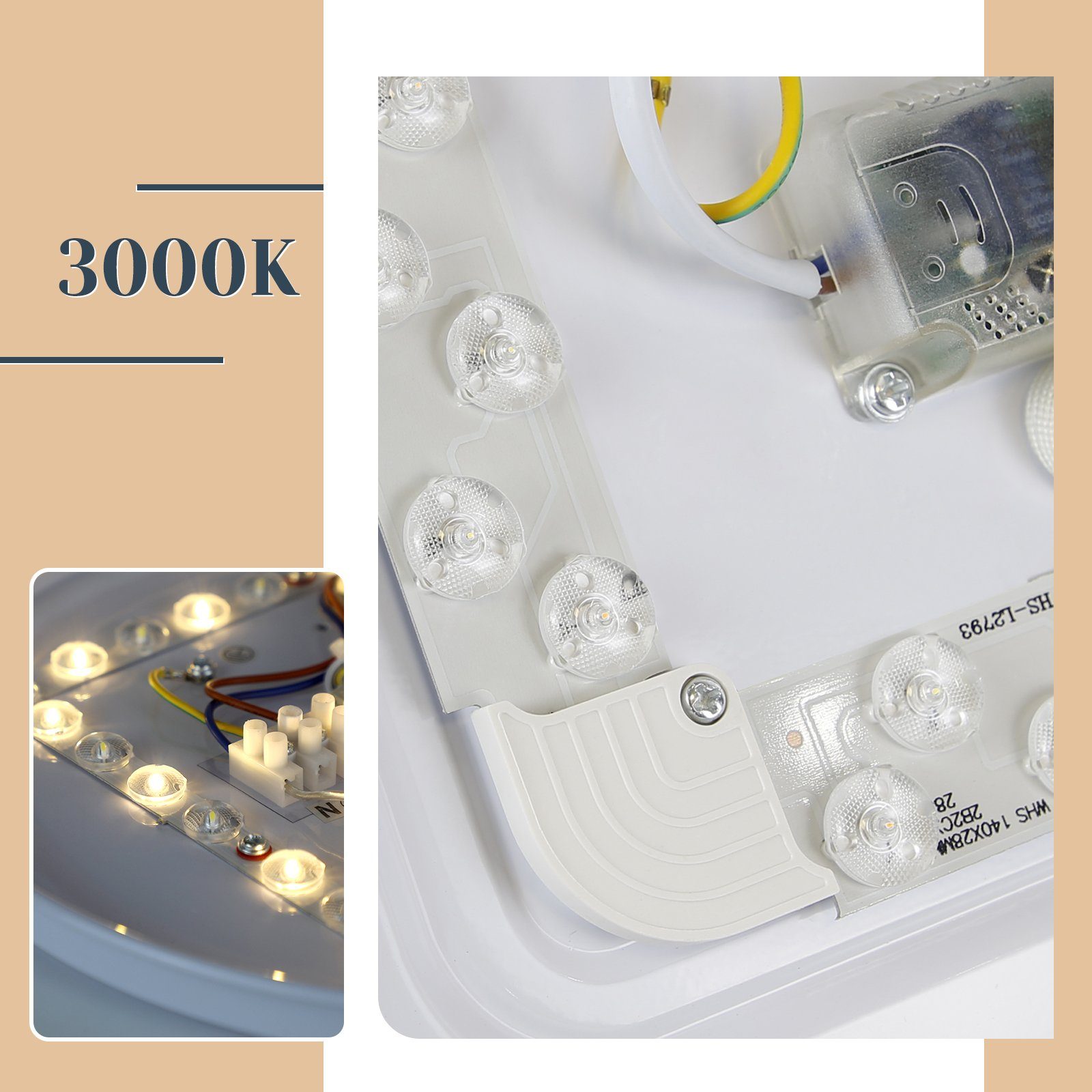 Nettlife LED Deckenleuchte Sternenhimmel 26cm Weiß Rund 12W 3000K/4000K/6000K Deckenlampe, LED fest integriert, Warmweiße, Kinderzimmer Küche Büro Flur Keller S – Bild 4 von 5