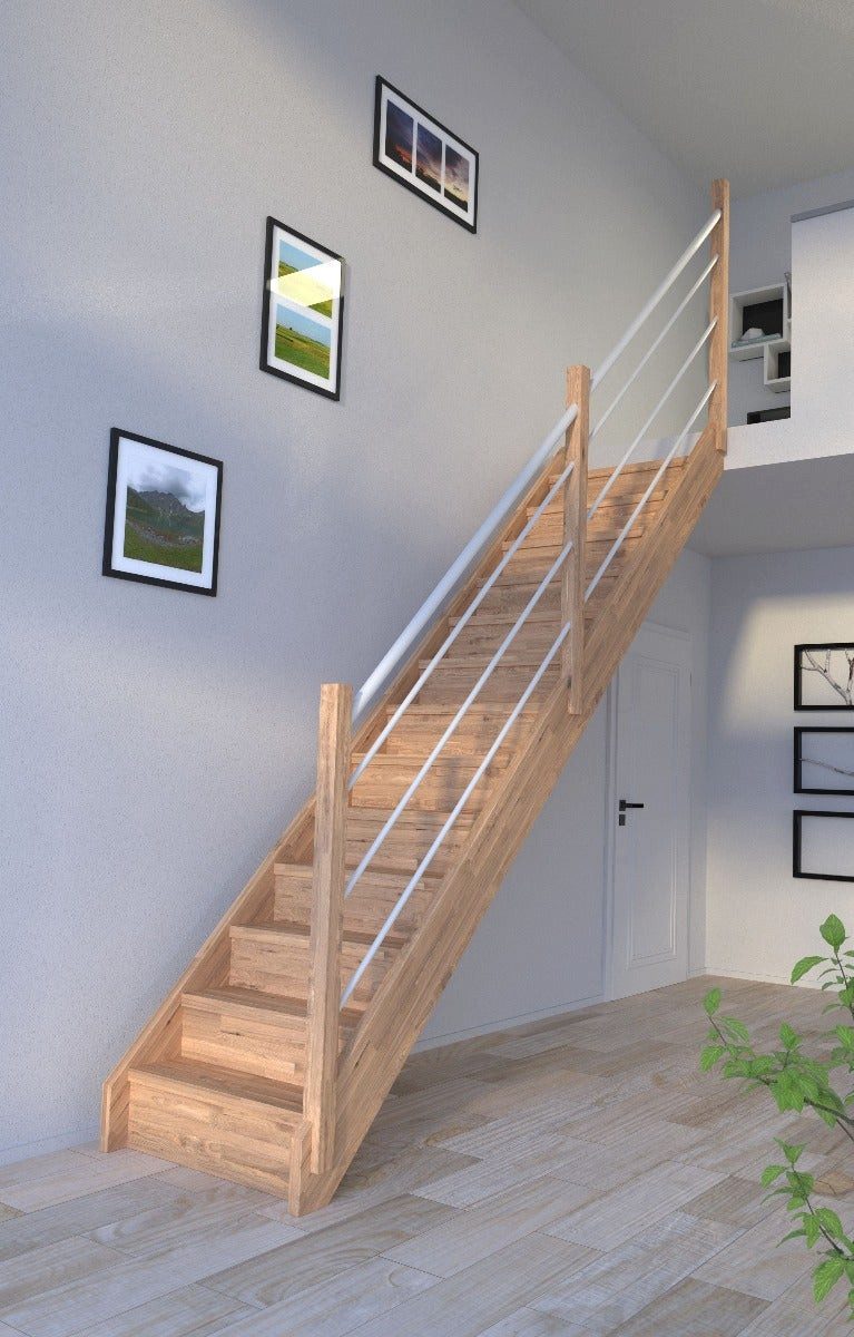 Starwood Raumspartreppe Holztreppe Mykonos Gerade-Eiche-Holz-Edelstahl Geländer