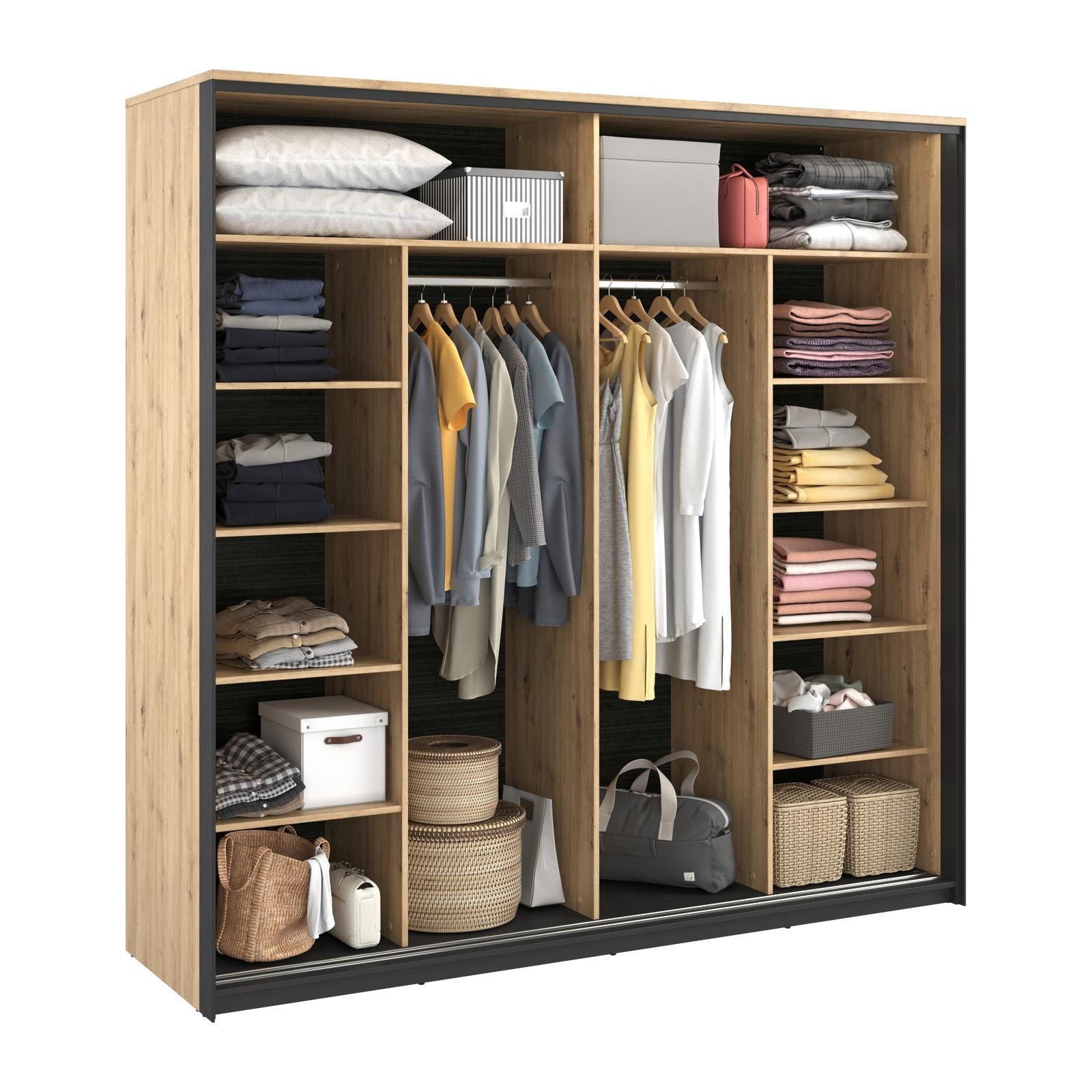 HAUSELEMENT Schiebetürenschrank QUANT QS-01 Kleiderschrank 220 x 221 cm Schrank 2 Schiebetüren Loft