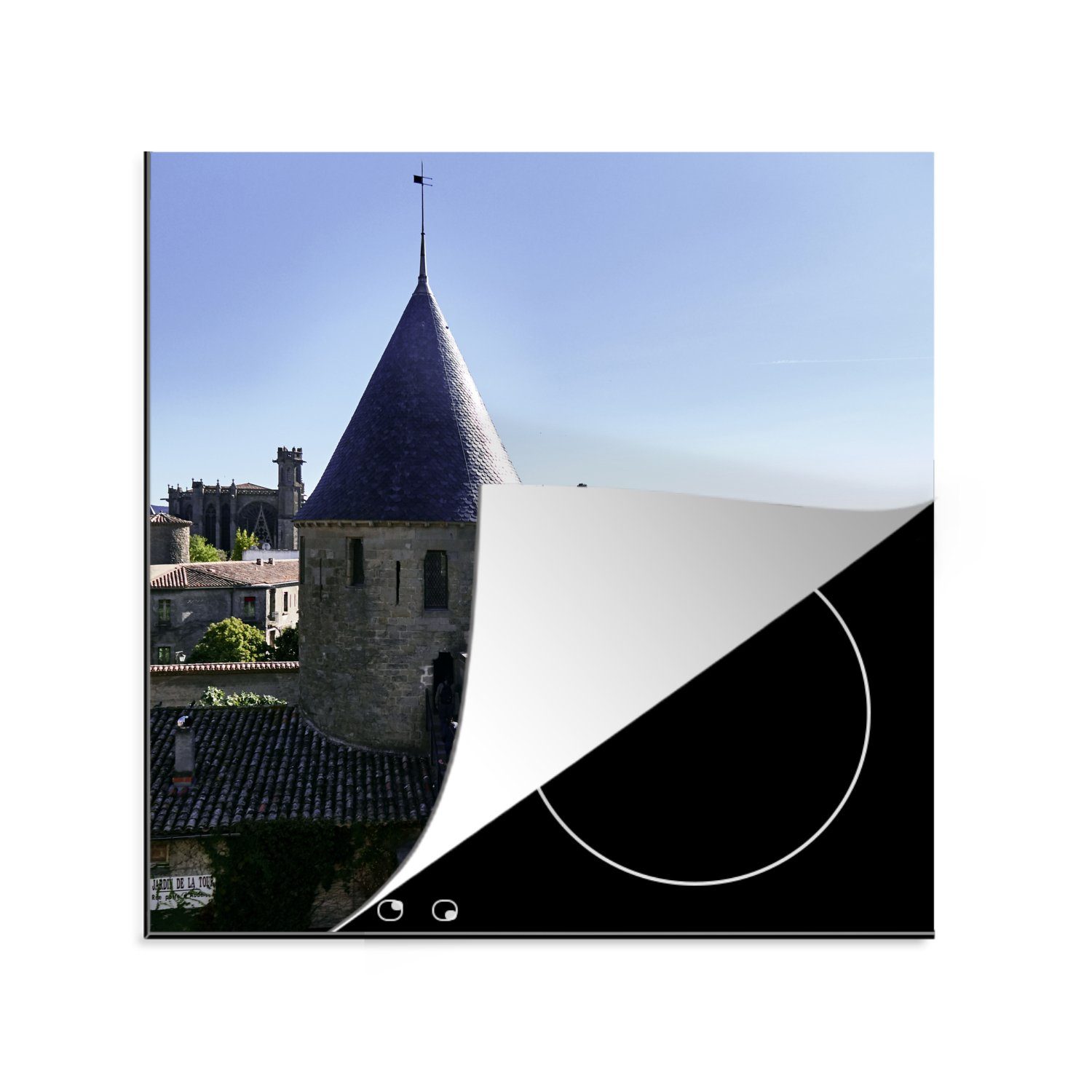 78x78 MuchoWow Arbeitsplatte Ceranfeldabdeckung, - Turm cm, für Herdblende-/Abdeckplatte Vinyl, küche - (1 Carcassonne tlg), Burg,