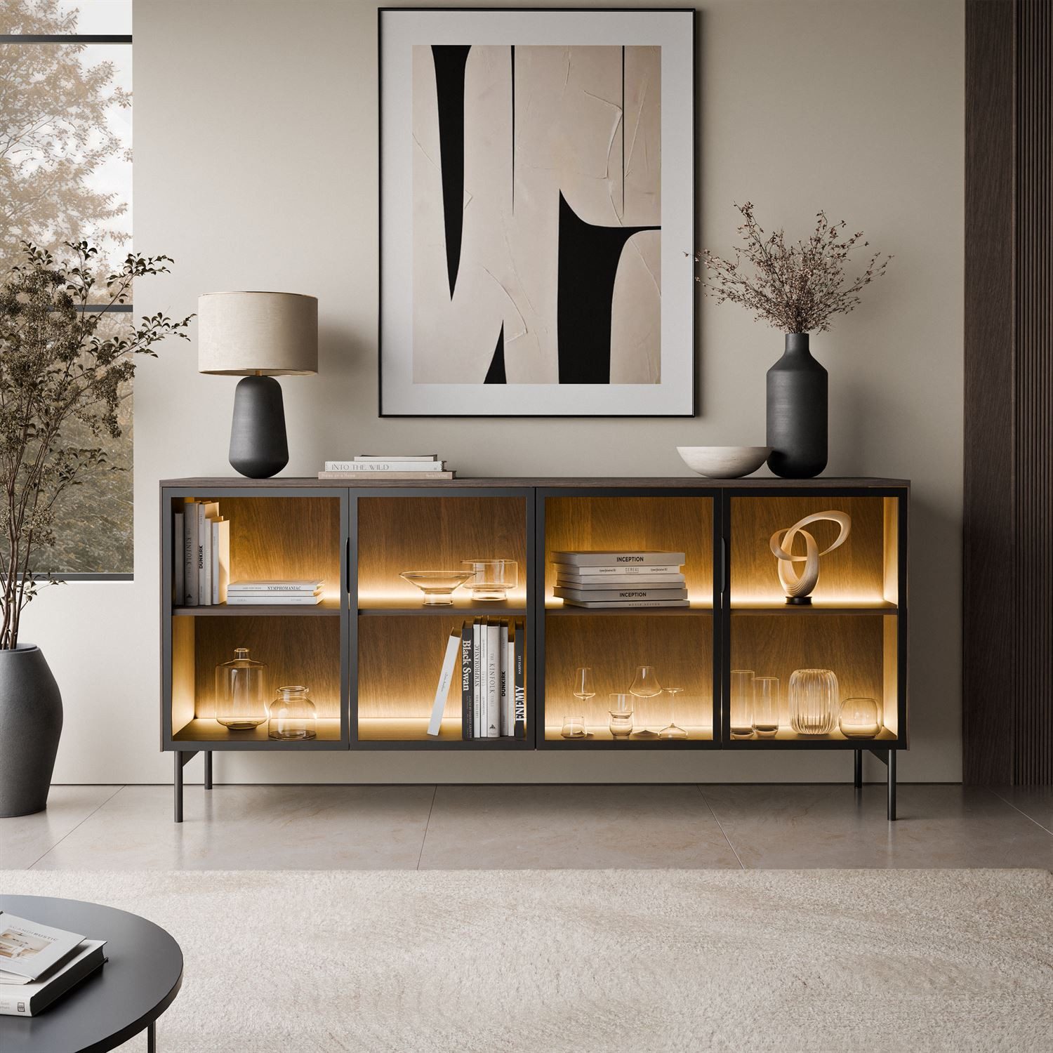 Lookway Kommode LINEA LOFT mit Glasfronten und LED-Beleuchtung