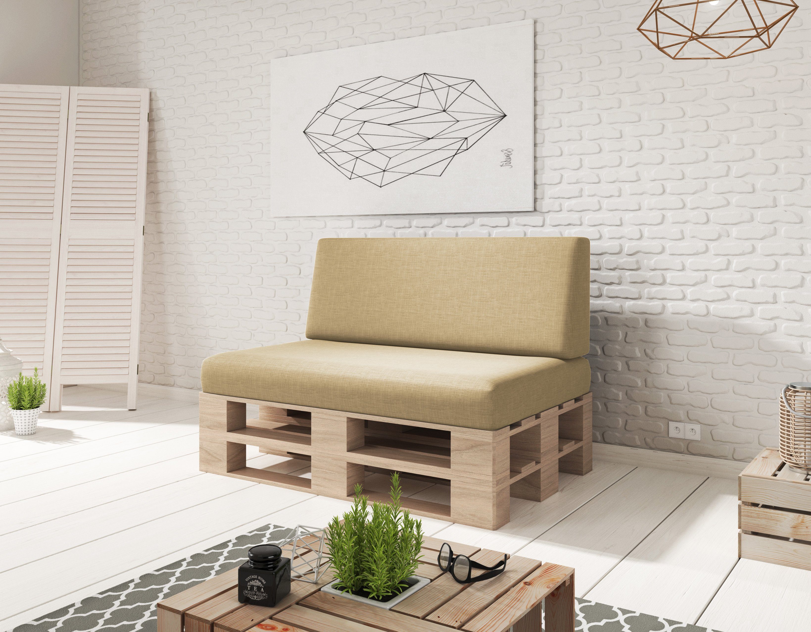 sunnypillow Palettenkissen Milano - 2er Set Palettenauflage mit abnehmbarem Bezug Kaltschaum, 2er Set Sitz- und Rückenkissen