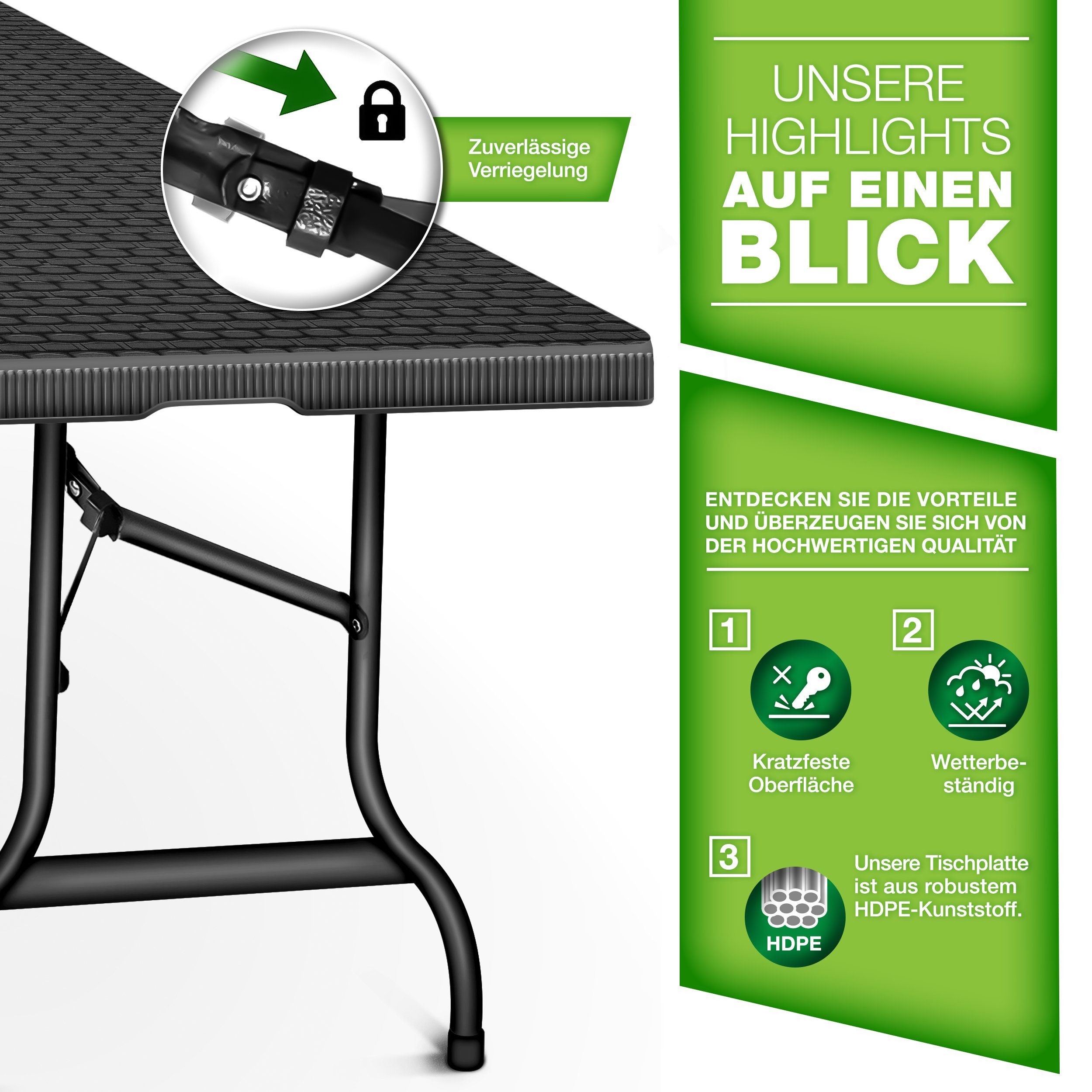 tillvex Gartentisch Buffettisch klappbar Rattan 180x75cm, Klapptisch (Garte günstig online kaufen
