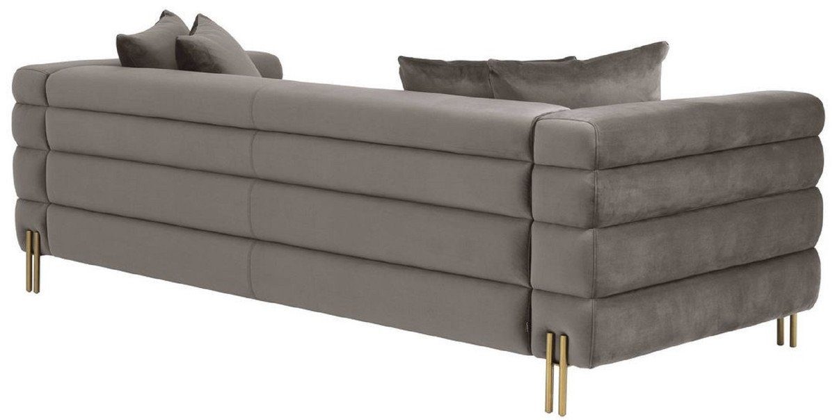 Casa Padrino Sofa H. Messingfarben x - 70,5 cm / x Grau Wohnzimmer Samtstoff Luxus mit 95 Möbel edlem Couch - Luxus 230 Sofa