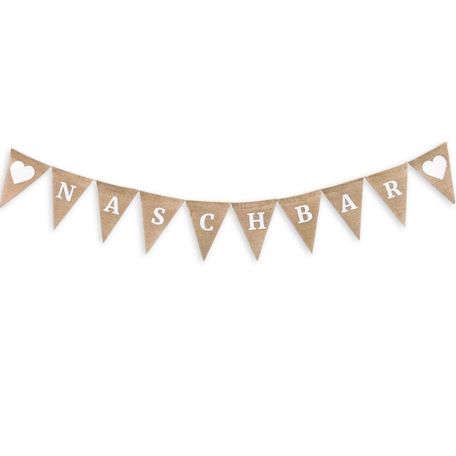 LuxusKollektion Wimpelkette Naschbar Girlande Leinen Jute Vintage 2,8m