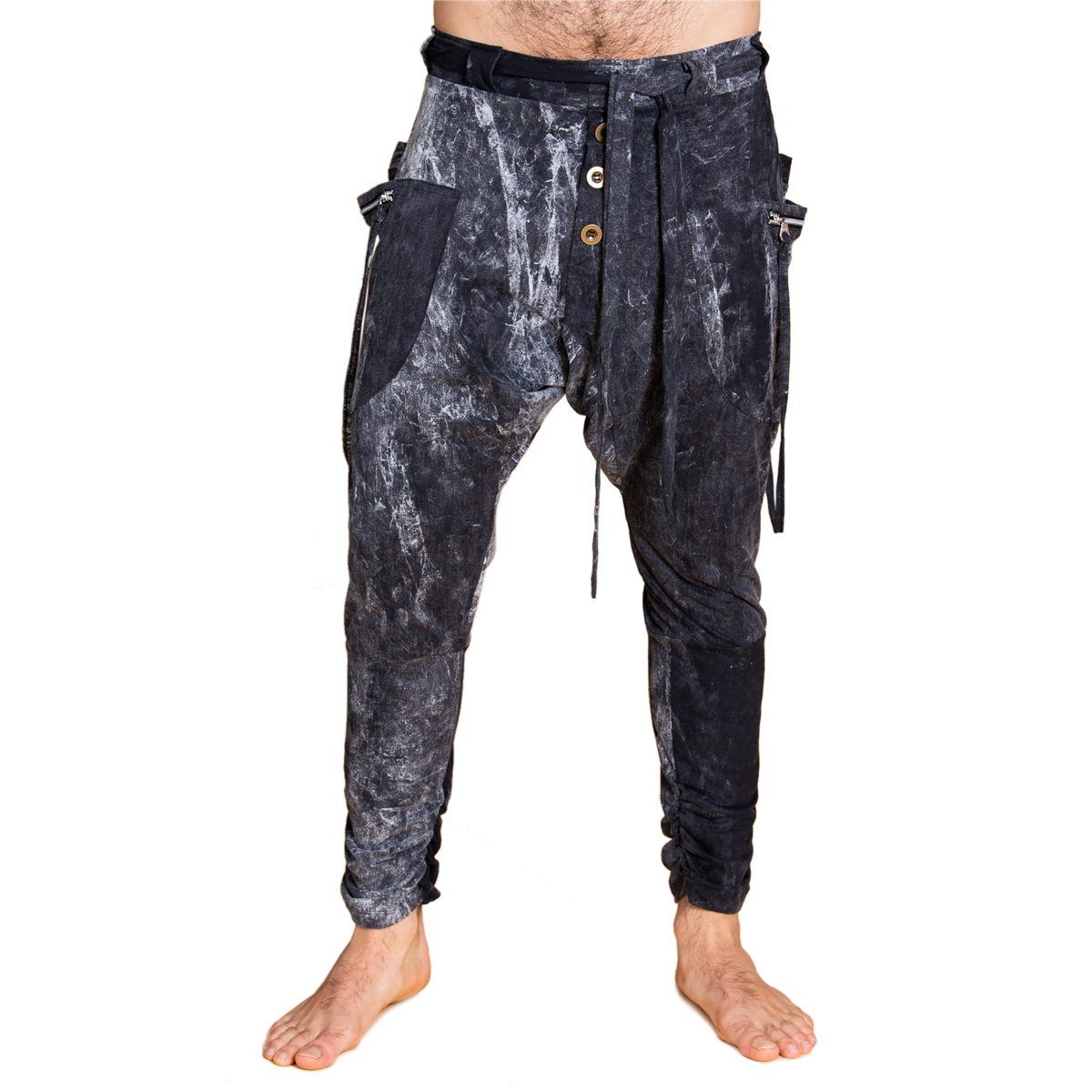 PANASIAM Wellnesshose Baggy Pants Ch01 modische Haremshose aus festem Baumwoll-Jersey-Stoff bequeme Unisex Freizeithose für Damen und Herren Tie Dye Schwarz