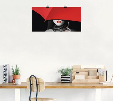 Artland Wandbild Rote Lippen unter dem Regenschirm, Frau (1 St), als Alubild, Outdoorbild, Poster, Wandaufkleber in verschied. Größen