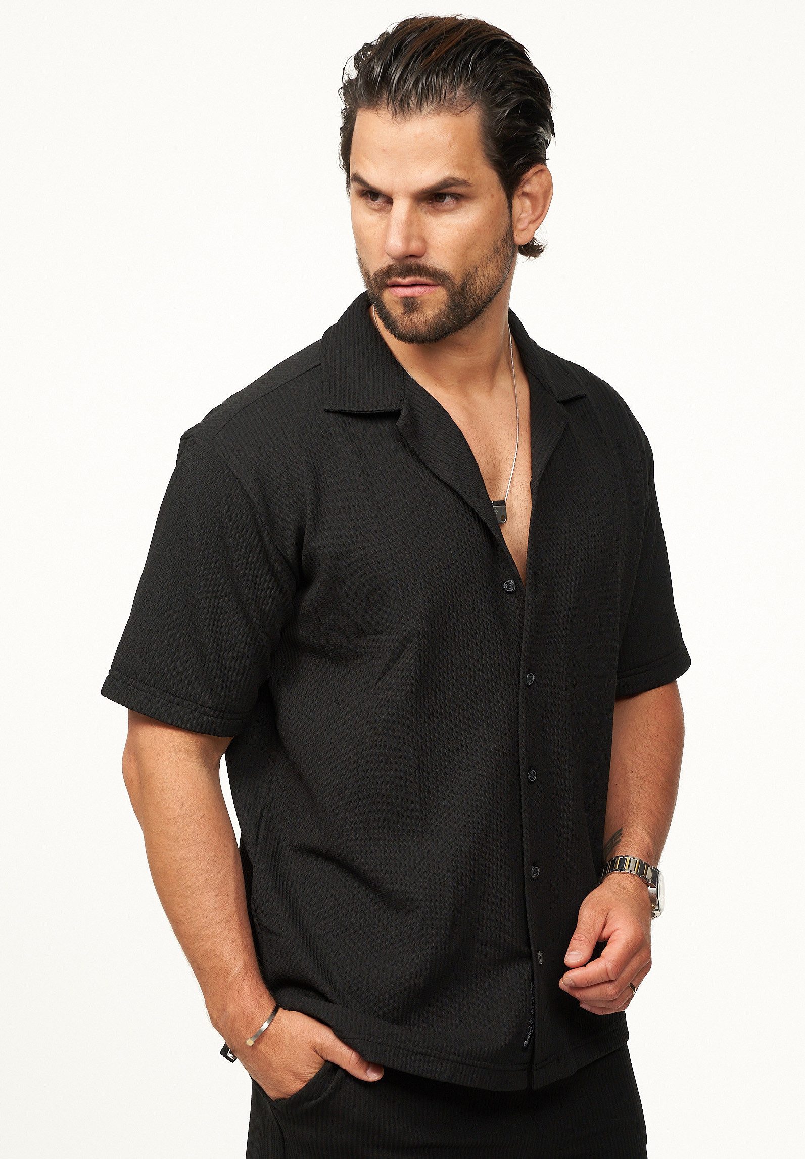 CARISMA Kurzarmhemd mit Rippstruktur im Summer-Look für Herren Kurzarm Strick Polo-Hemd T-Shirt mit Streifenmuster