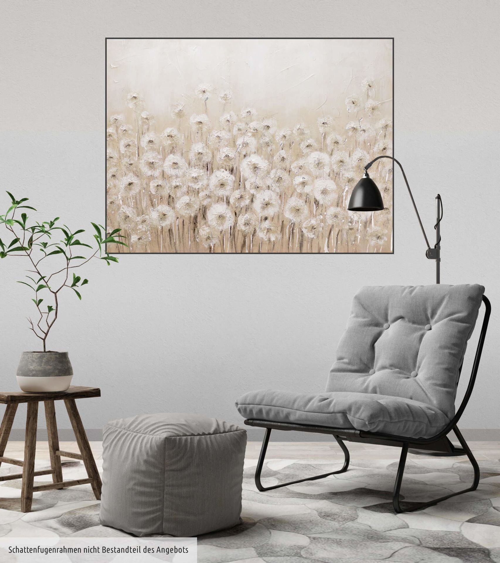 HANDGEMALT Leinwandbild 100x75 Wandbild 100% Dandelion Gemälde cm, KUNSTLOFT Wohnzimmer