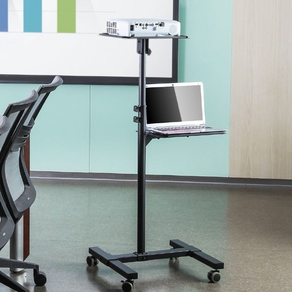 Systafex® Beamertisch Höhenverstellbarer Beamerwagen mit Ablagen – für Beamer Projektor