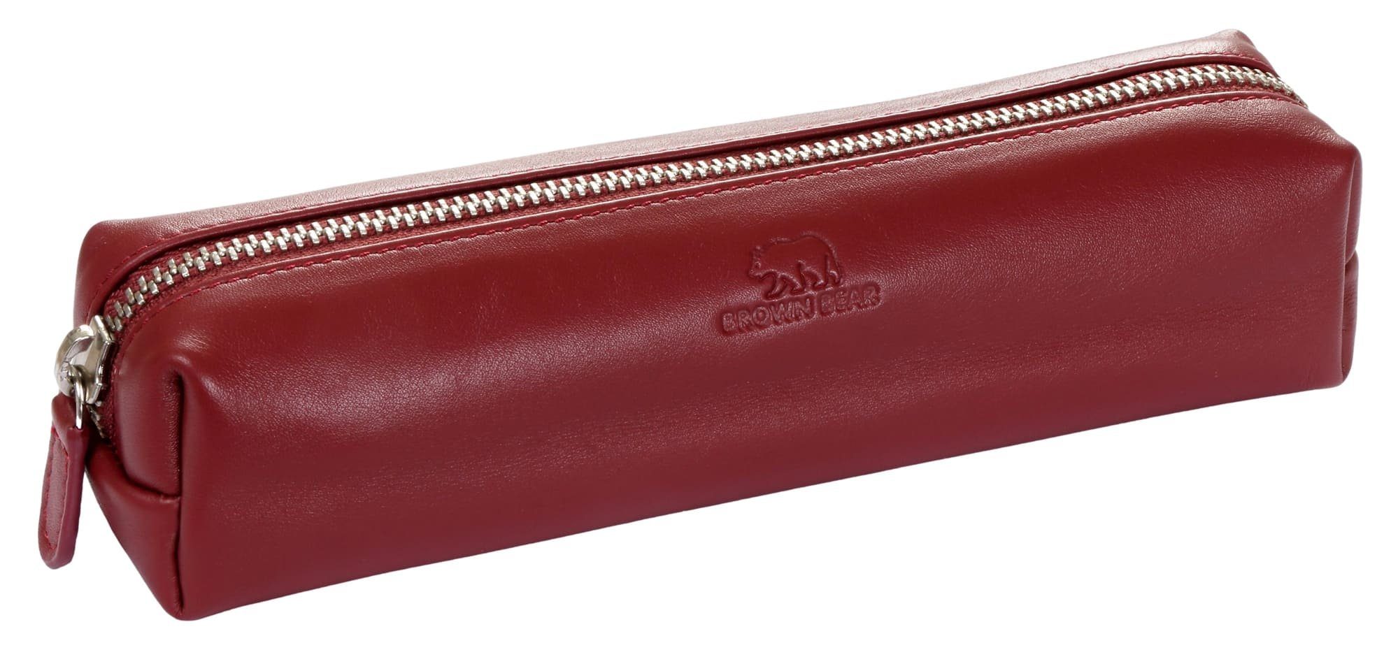 Brown Bear Schreibgeräteetui Modell 3041 - großes Schreibgeräteetui mit Reißverschluss, für Damen aus Echtleder Farbe Rot
