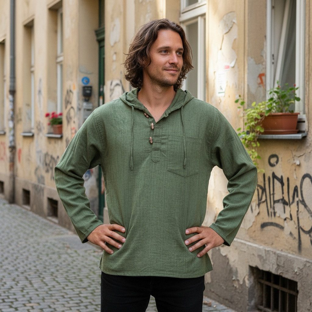 Guru-Shop Hemd & Shirt Nepal Hemd, Goa Hippie Sweatshirt, Yogashirt,.. Ethno Style, alternative Bekleidung