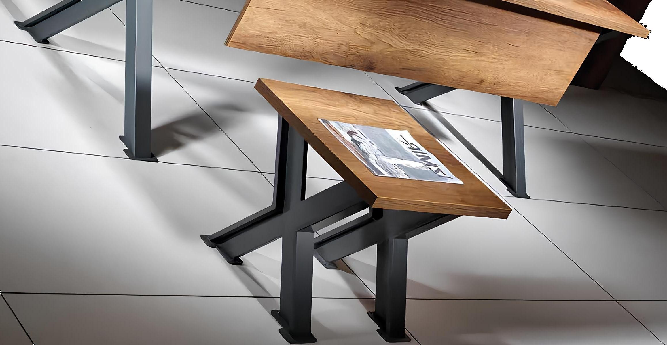 Xlmoebel Couchtisch Quadratischer Holztisch mit X-Metallbeinen für modernes Arbeiten (Couchtisch), Hergestellt in Europa