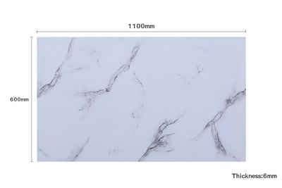 HOOZ Tischplatte Glasplatte 100x60x0,6 cm mit Facettenschliff - Marmoroptik weiß, rechteckig