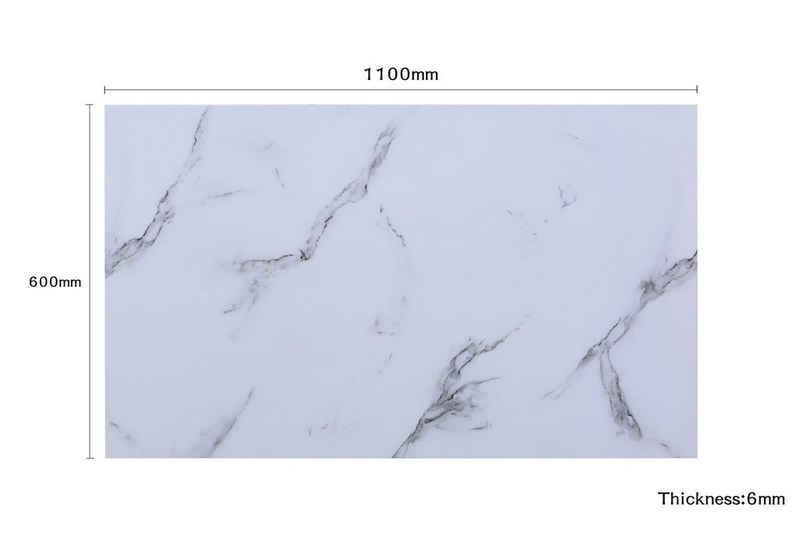 HOOZ Tischplatte Glasplatte 100x60x0,6 cm mit Facettenschliff - Marmoroptik weiß, rechteckig