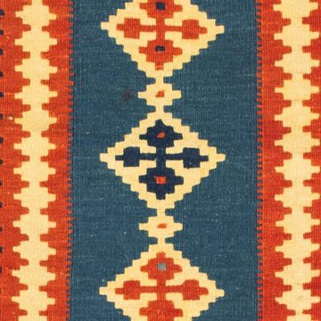 Wollteppich Kelim - Oriental quadratisch - 100 x 100 cm - dunkelblau, morgenland, quadratisch, Höhe: 6 mm, Wohnzimmer, Einzelstück