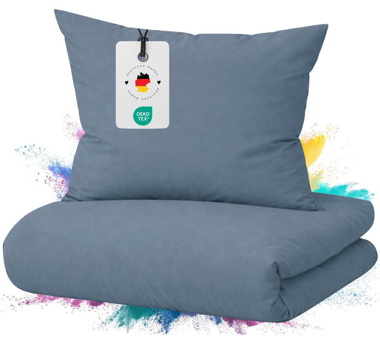 Carpe Sonno Bettwäsche Mako Satin 135 x 200 - 155 x 220 - 200 x 200 Bettwäsche 100% Baumwolle, Mako-Satin, 3 teilig, OEKO-TEX Makosatin Bettbezug mit Reißverschluss 200x200 Einfarbig Blau