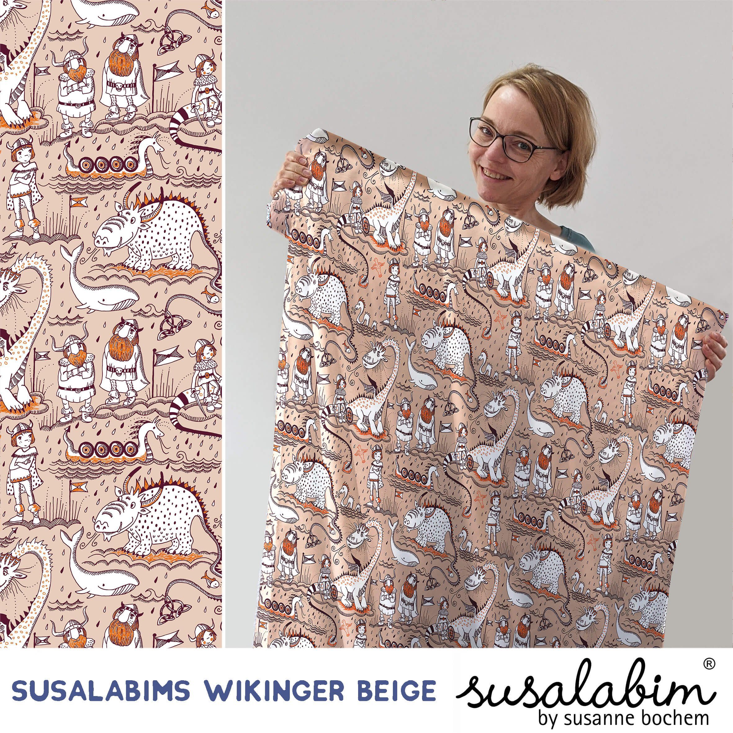 lillestoff Stoff Bio Baumwollstoff Wikinger, Lillestoff beige, Meterware, 50 cm x 150 cm