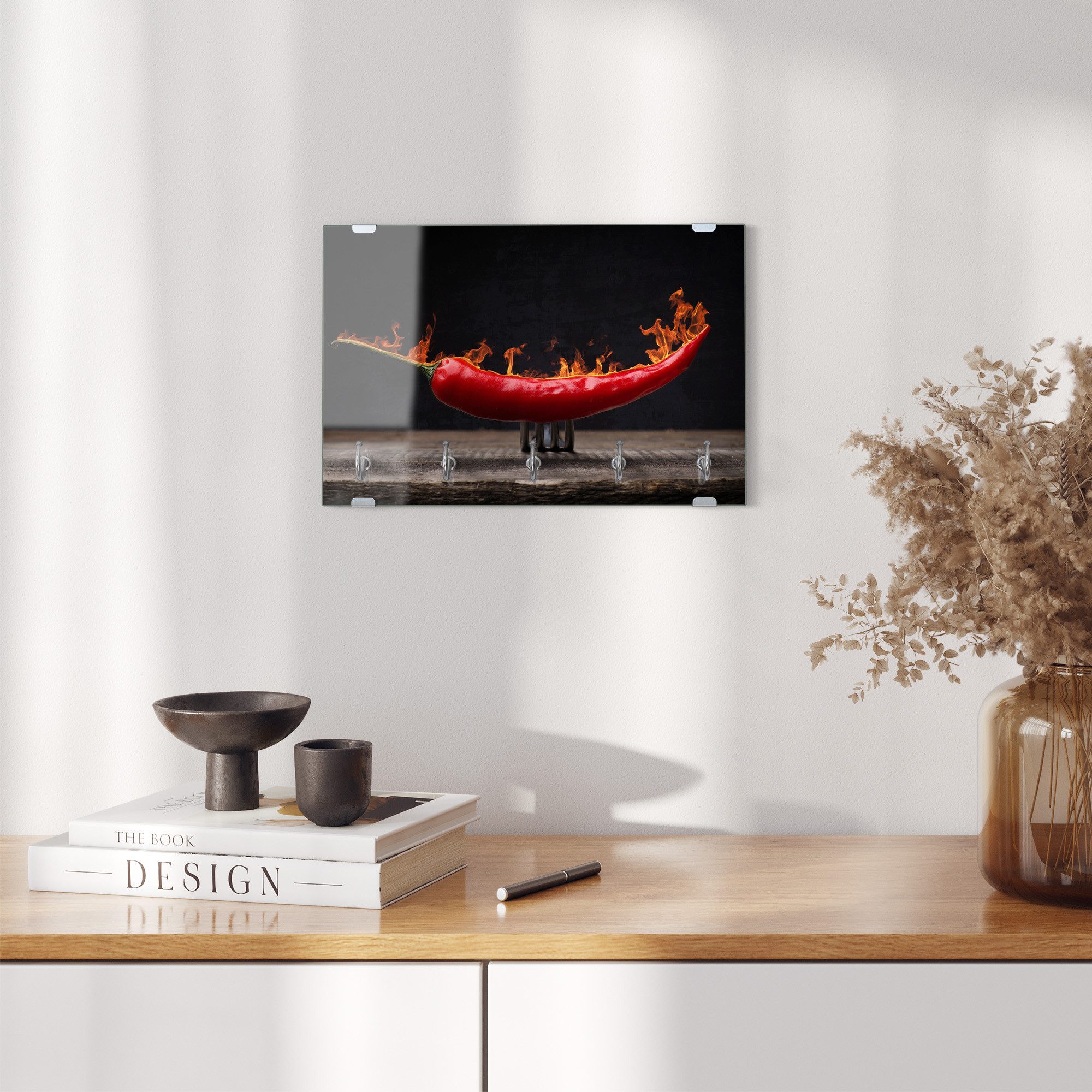 DEQORI Schlüsselbrett 'Brennende Chilischote', (1 St), Schlüsselhalter Schlüssel Haken Schlüsselboard modern Schlüsselleiste