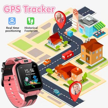 clleylise für Jungen Mädchen 4-16 Jahre Student Geschenk Touchscreen Smartwatch, mit GPS Telefon Voice Chat, SOS IP68 Wasserdicht Spiel Kamera Wecker