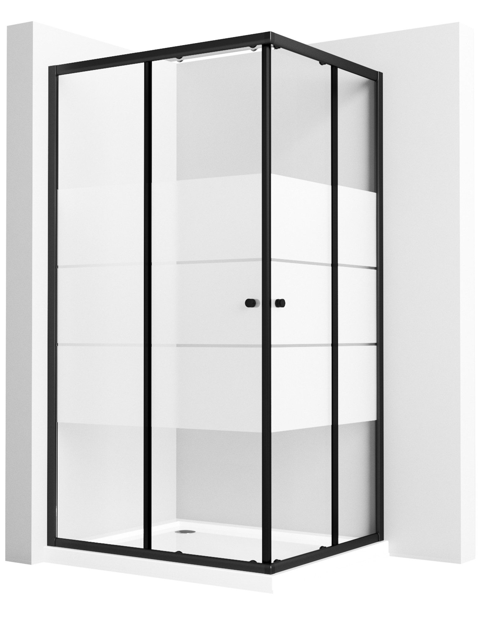 GOEZES Eckdusche 90x90 90x75 80x80 75x75 H:185cm Duschkabine Schwarz Chrom Milchglas, BxT: 75x90 cm, 5mm Sicherheitsglas, Schiebetür Gestreift, mit 16 Türrollen, Alurahmen, Aluprofile, Magnetdichtleisten