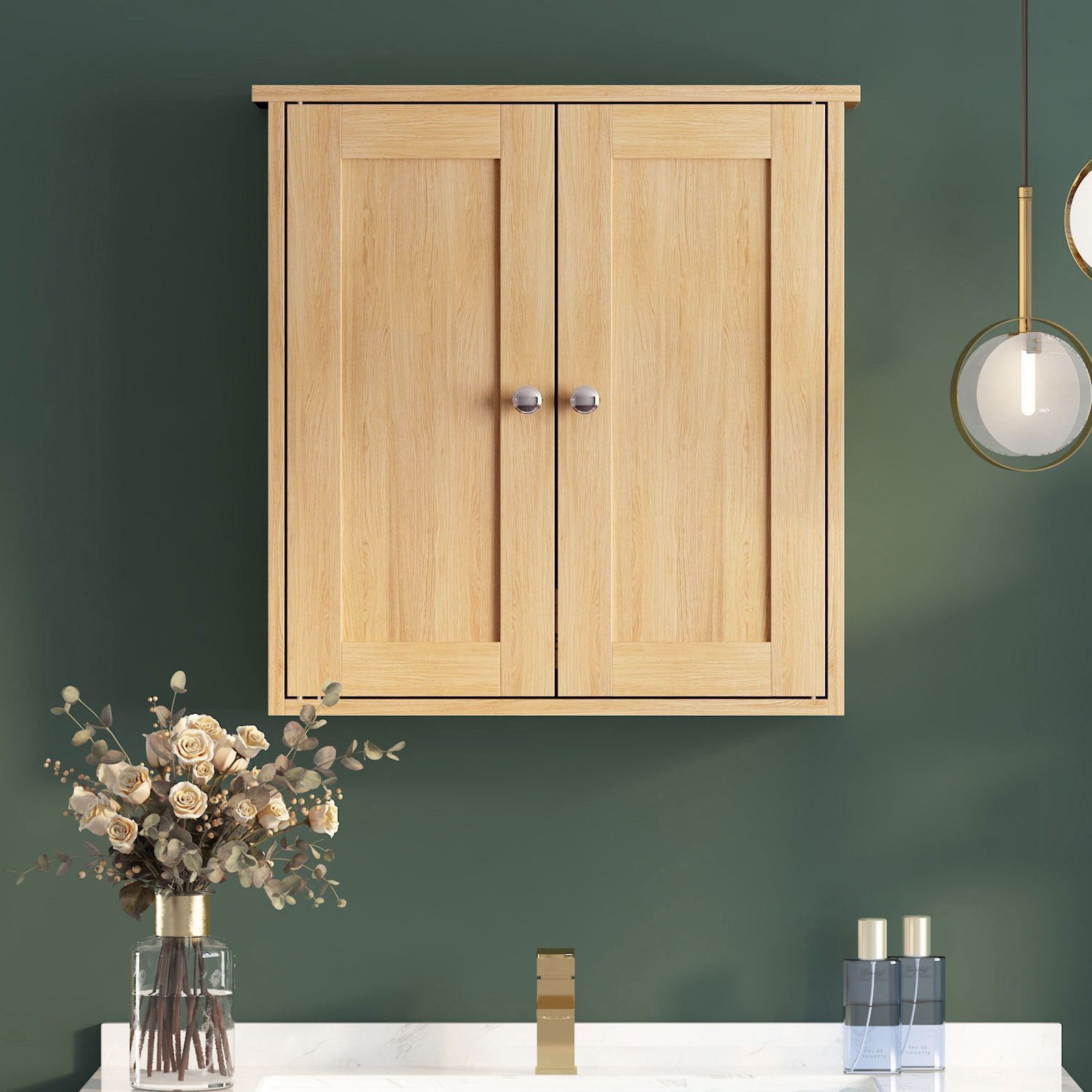 radelldar Hängeschrank Badezimmerschrank mit 2 Türen, feuchtigkeitsbeständig (1-St) Badschrank 56 x 58 x 13 cm