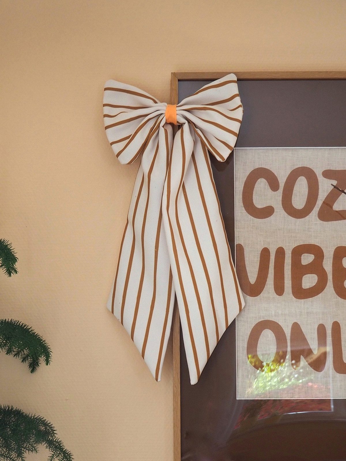 coopz Weihnachtsbaumschleife Schleife Canvas creme/messing schmal gestreift