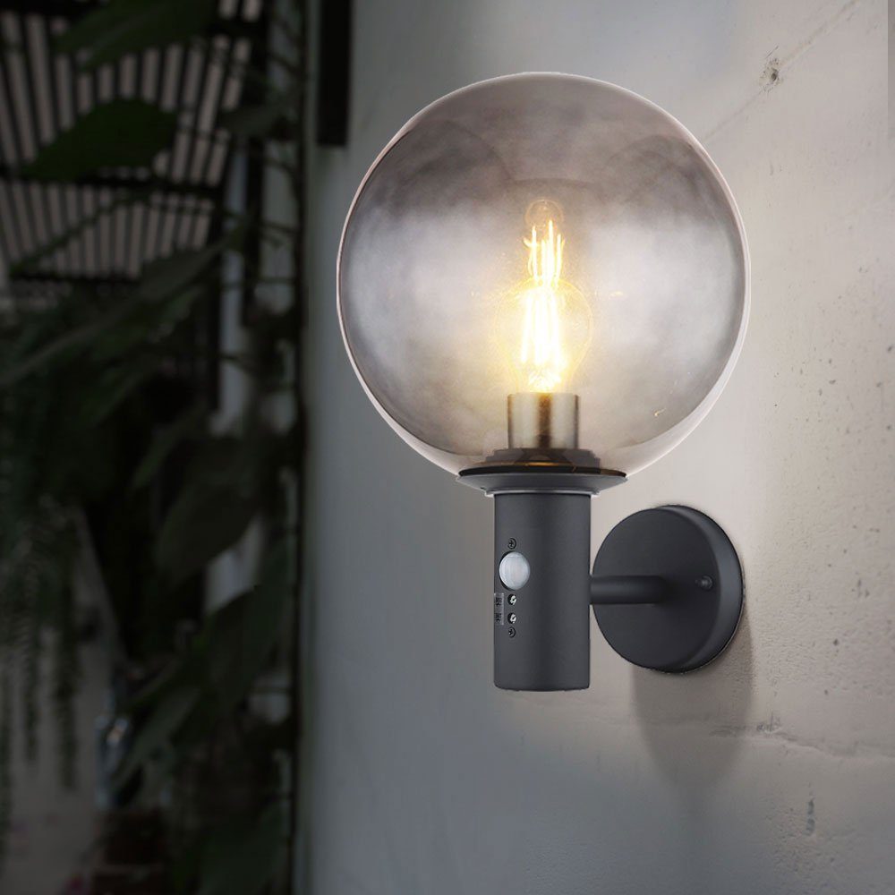 Globo Außen-Wandleuchte, Leuchtmittel nicht inklusive, Außenlampe mit Bewegungsmelder anthrazit Haus