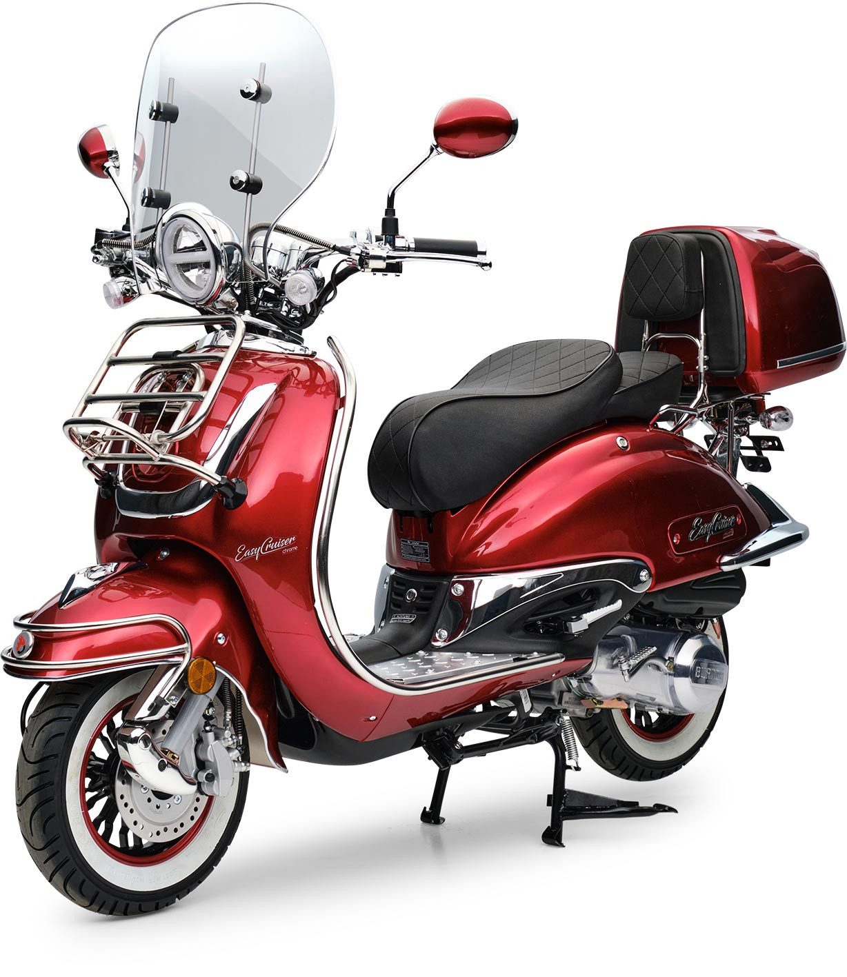 Burnout Motorroller EasyCruiser Chrom Dunkelrot, 125 ccm, 85 km/h, Euro 5, Chrom Paket Edition