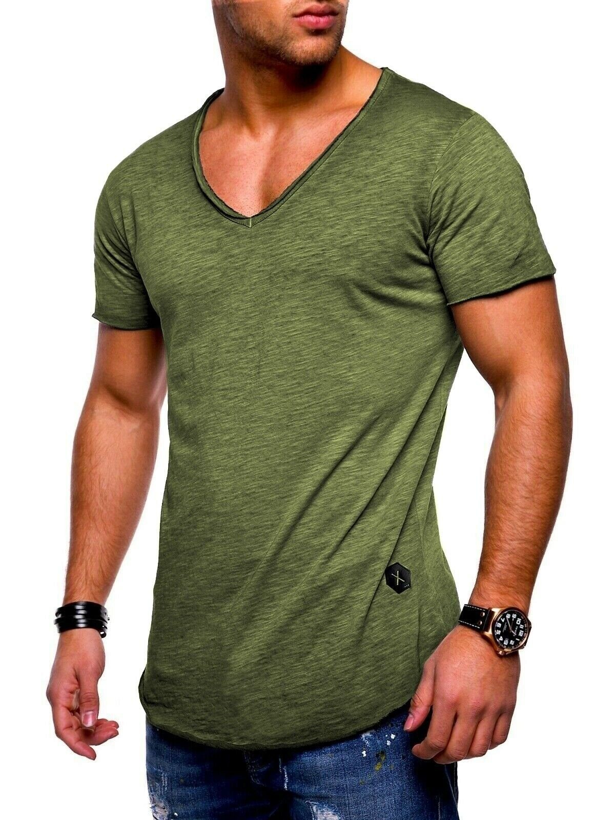 behype T-Shirt NUKE (1-tlg) mit V-Ausschnitt khaki