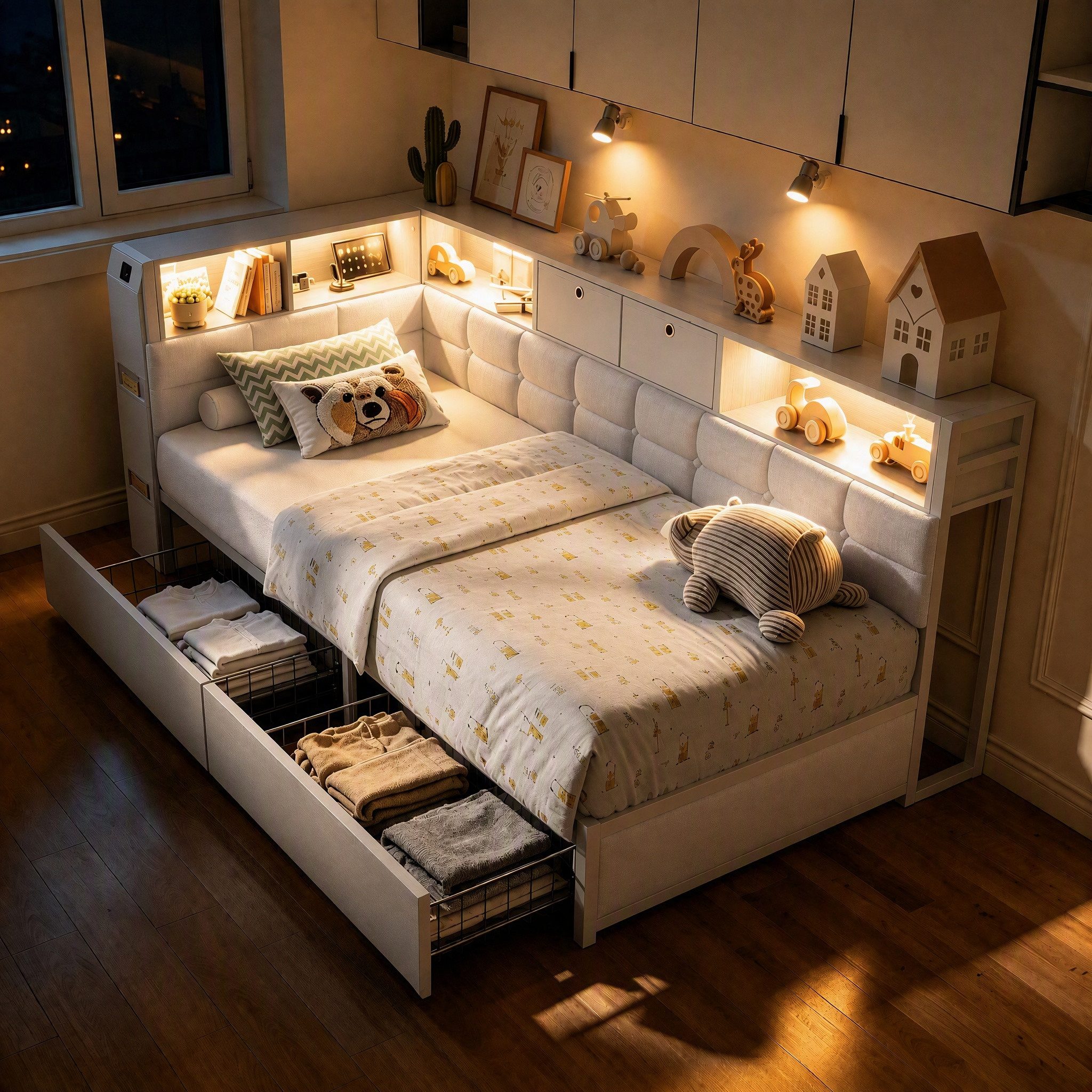 Furnishings Home Polsterbett Daybett LED Stauraumbett Tagesbett (1-tlg., mit Lattenrost und Ladefunktion, mit Komforthöhe, Leises Design …