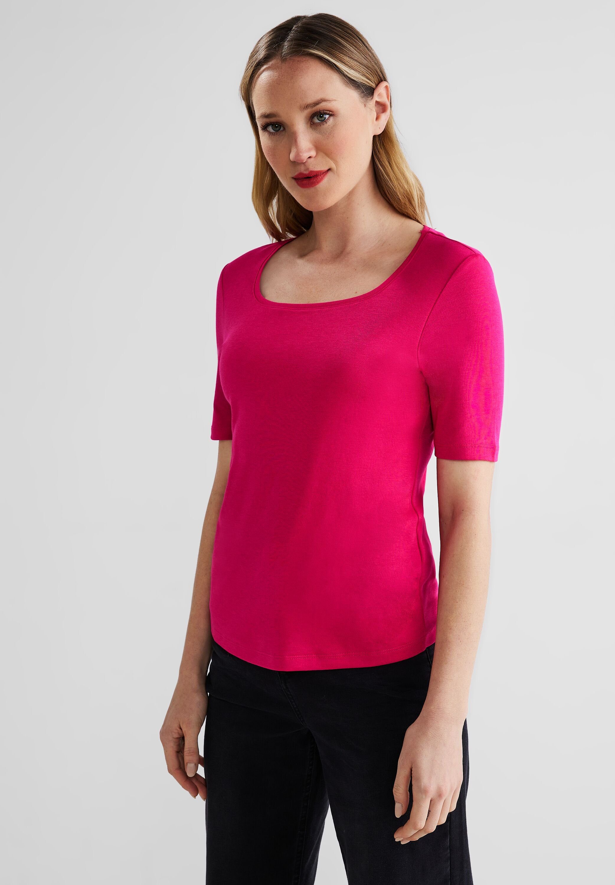 STREET ONE Rundhalsshirt in fiesta pink Unifarbe