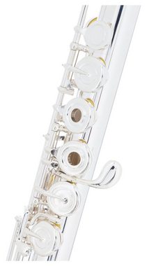 Lechgold Querflöte FL-19/5R - Komplettes Instrument aus 925er Sterling-Silber - Vollsilber-Flöte mit C-Fuß - Ringklappen - Spitzdeckelmechanik - Inklusive Etui, Tasche & Wischerstab, Offset-Ausführung mit vorgezogenem G