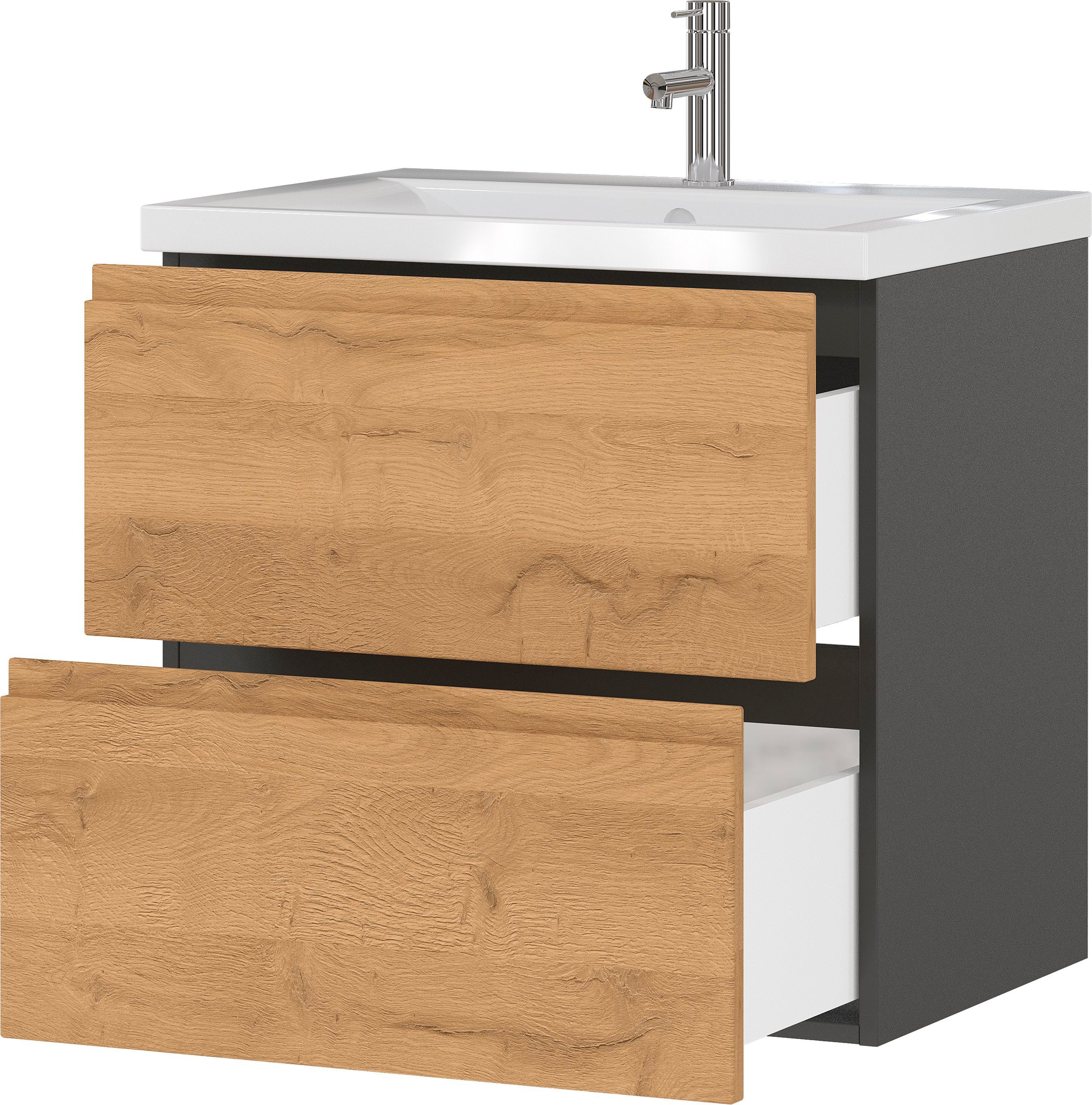 GERMANIA Waschtisch Scantic (Komplett-Set), Badmöbel Waschplatz inkl. Waschbecken, Breite 60 cm