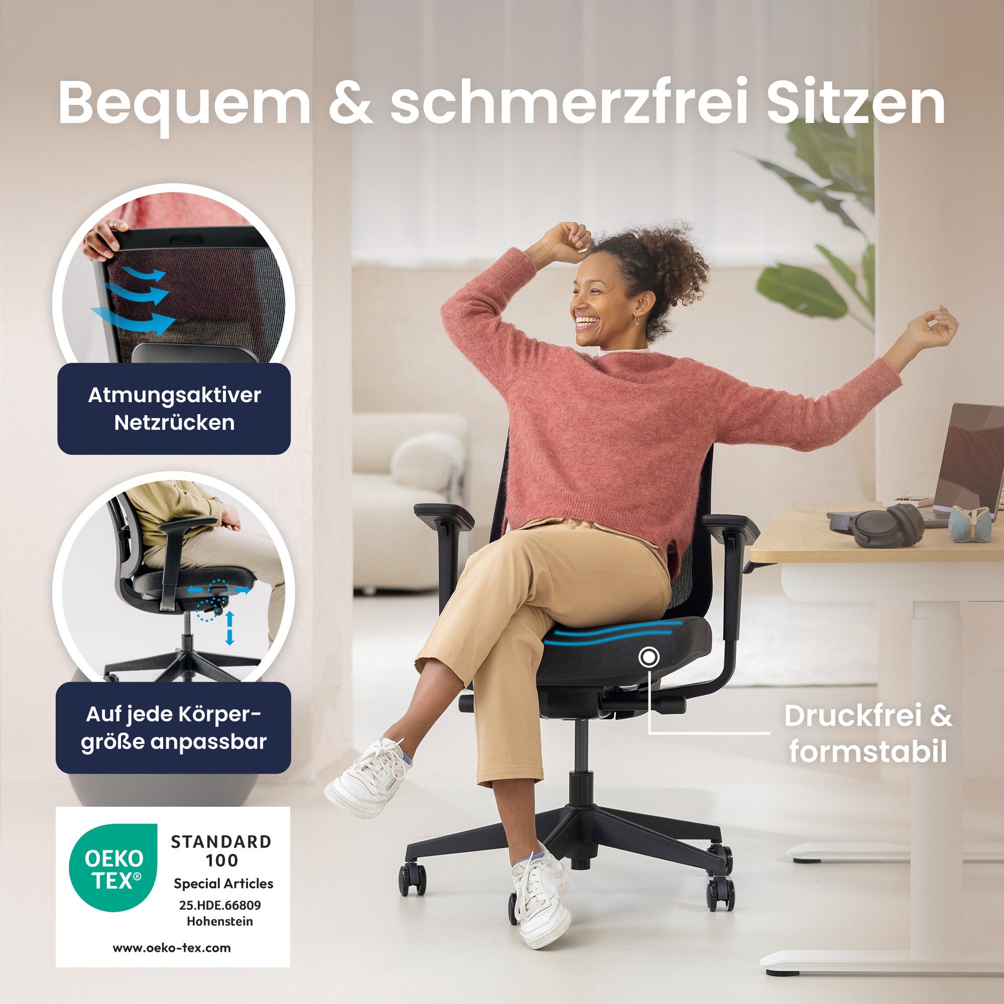 Ergotopia Bürostuhl PureBack ergonomischer Schreibtischstuhl