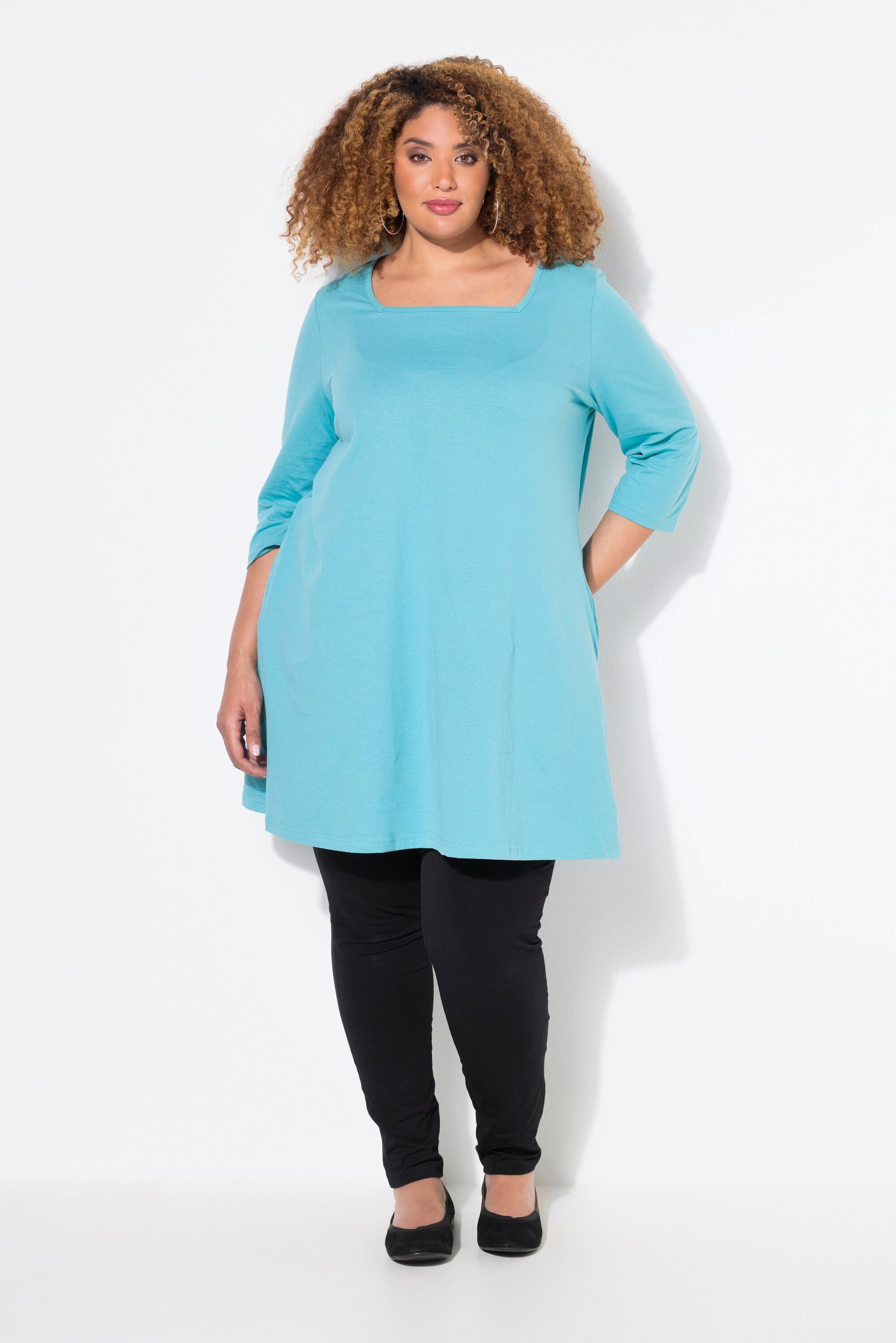 Ulla Popken Longshirt Longshirt A-Linie Carré-Ausschnitt 3/4-Arm