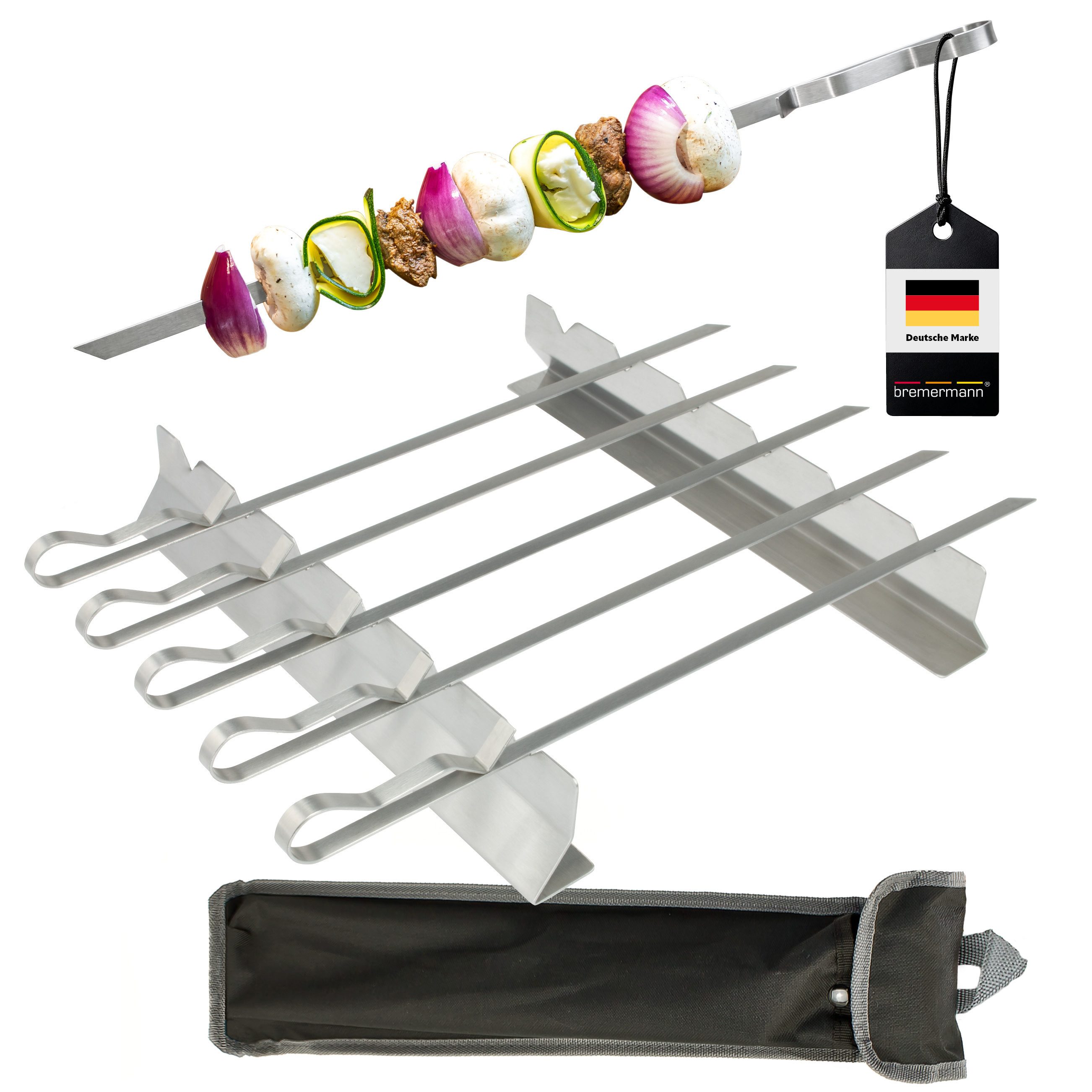 Grillspieß 6er-Set mit 2 Ablage-Gestellen, Grillspießhalter