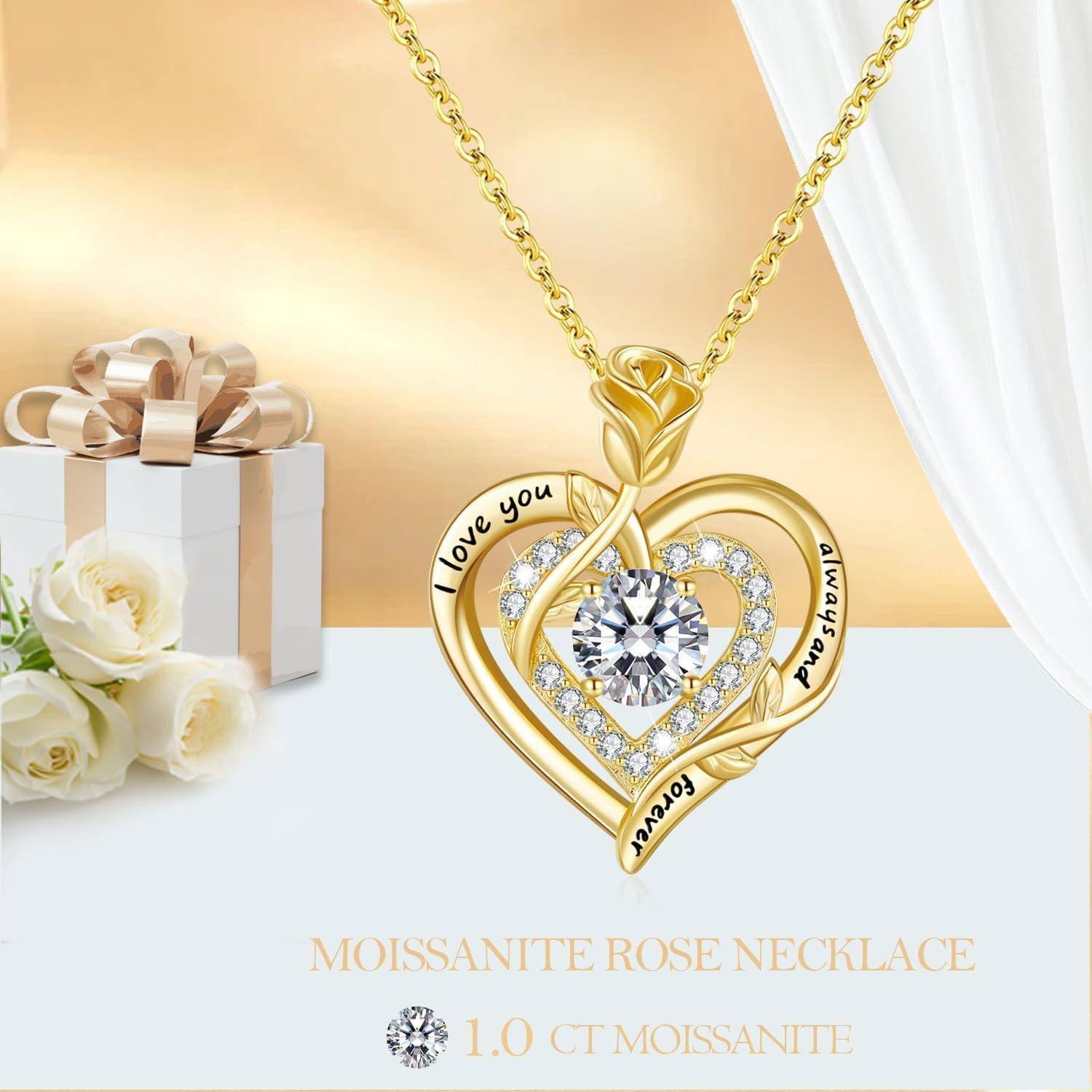LuxusKollektion Kette und Anhänger Set Moissanite Halskette Damen Silber Ro günstig online kaufen